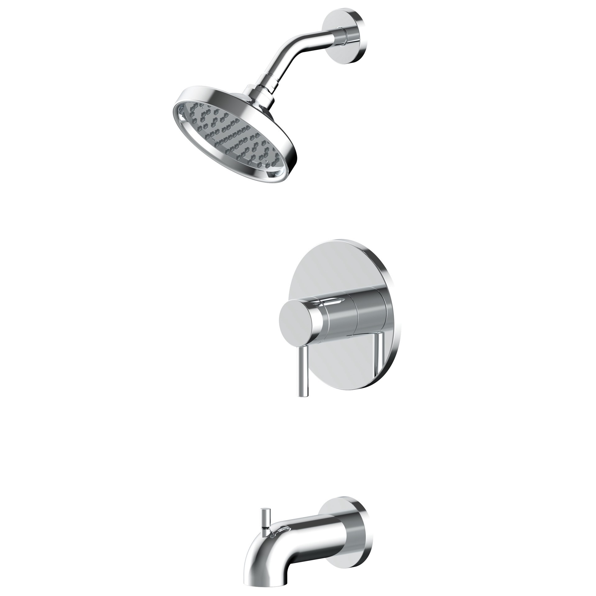 slide 5 of 6, allen + roth Harlow Polished chrome 1-handle 6-in Round Bathtub and shower Faucet with Valve (Single Function), 1 ct