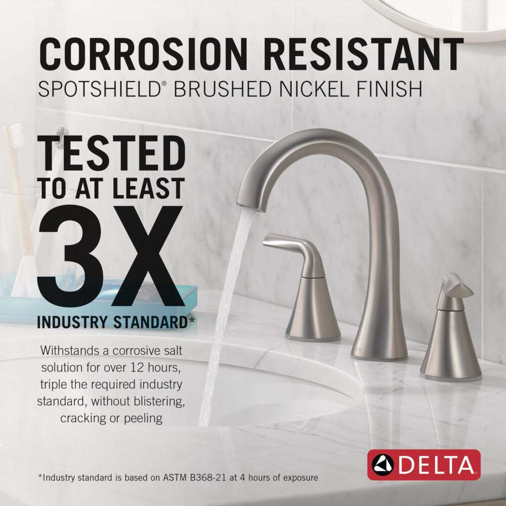 slide 3 of 6, Delta Eldren Spotshield Brushed Nickel Widespread 2-handle WaterSense Mid-arc Residential Handle Bathroom Sink Faucet with Drain, 1 ct