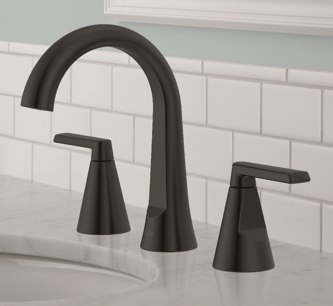 slide 1 of 6, Delta Sparrow Black Matte Black Widespread 2-handle WaterSense Mid-arc Residential Handle Bathroom Sink Faucet with Drain, 1 ct