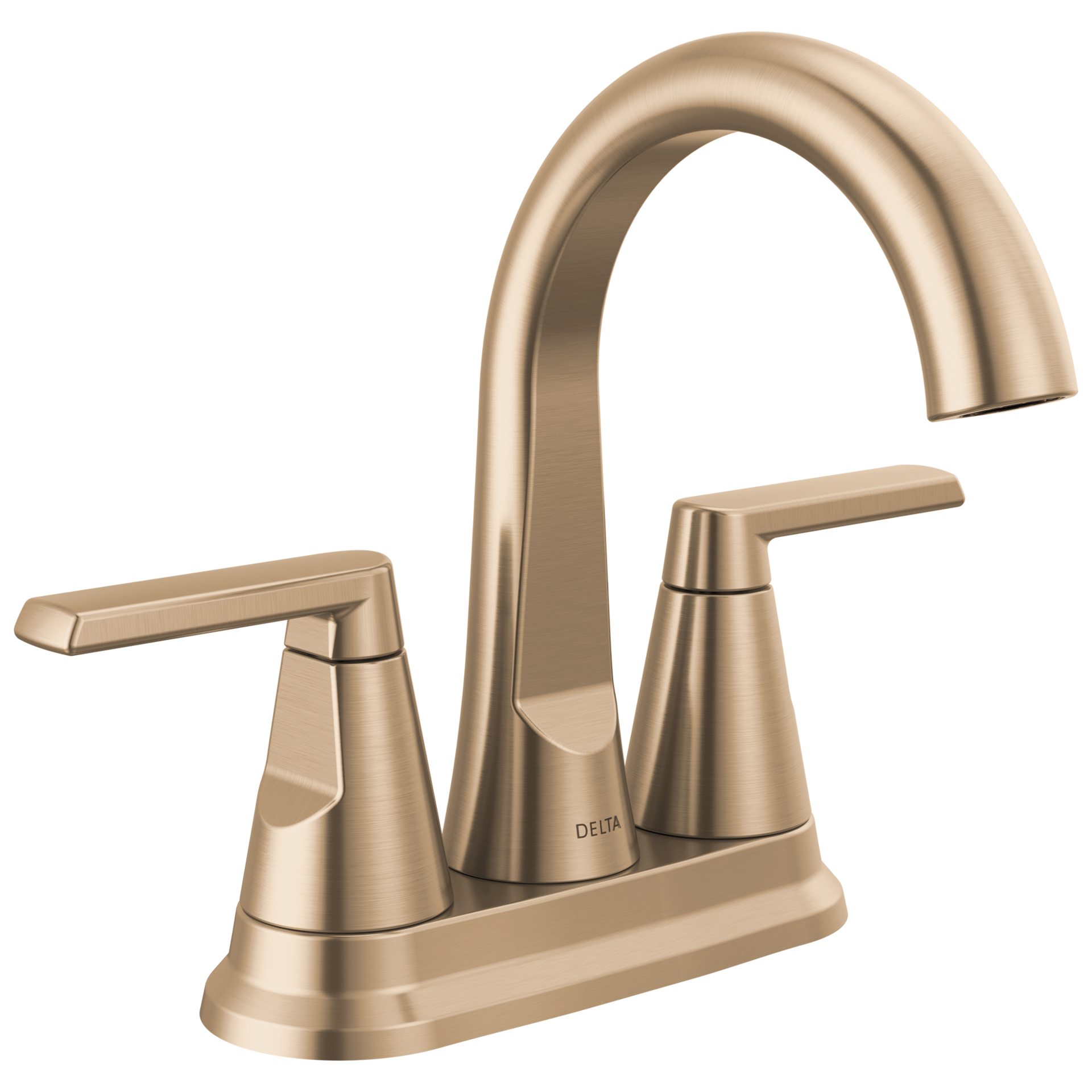 slide 2 of 6, Delta Sparrow Gold Champagne Bronze 4-in centerset 2-handle WaterSense Mid-arc Residential Handle Bathroom Sink Faucet with Drain, 1 ct
