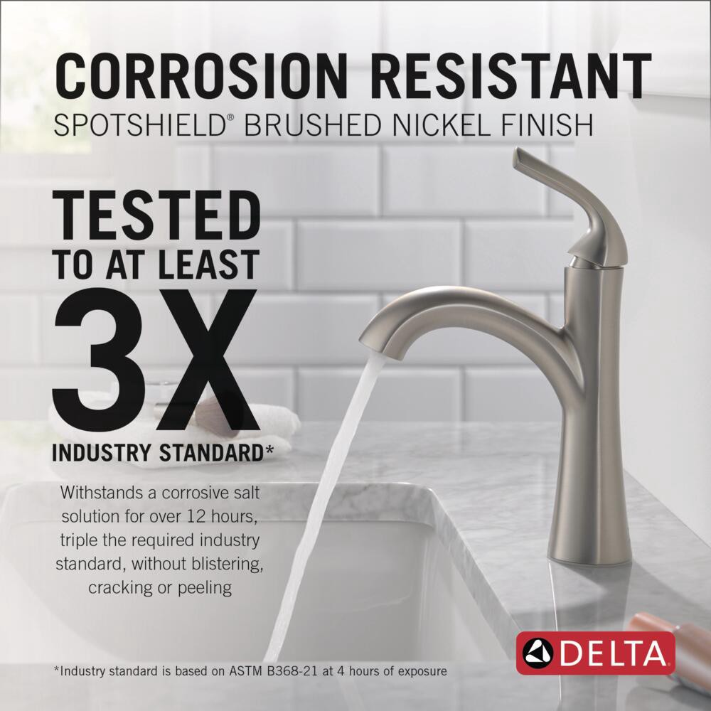 slide 2 of 6, Delta Eldren Spotshield Brushed Nickel Single hole 1-handle WaterSense Mid-arc Residential Handle Bathroom Sink Faucet with Drain with Deck Plate, 1 ct