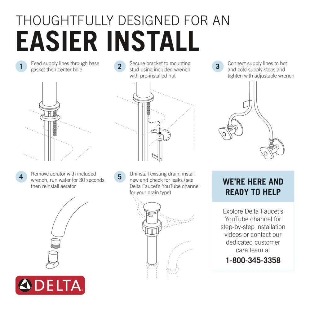 slide 6 of 6, Delta Eldren Spotshield Brushed Nickel Single hole 1-handle WaterSense Mid-arc Residential Handle Bathroom Sink Faucet with Drain with Deck Plate, 1 ct