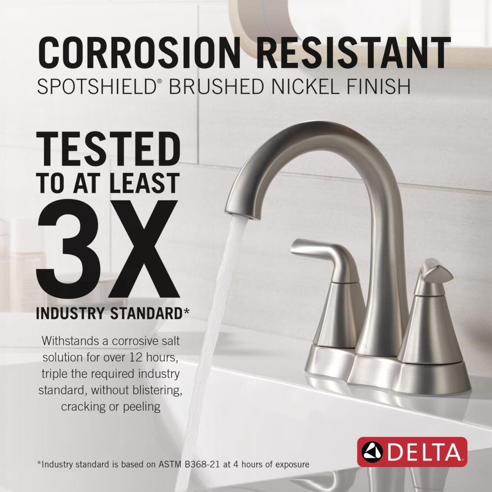 slide 2 of 6, Delta Eldren Spotshield Brushed Nickel 4-in centerset 2-handle WaterSense Mid-arc Residential Handle Bathroom Sink Faucet with Drain, 1 ct