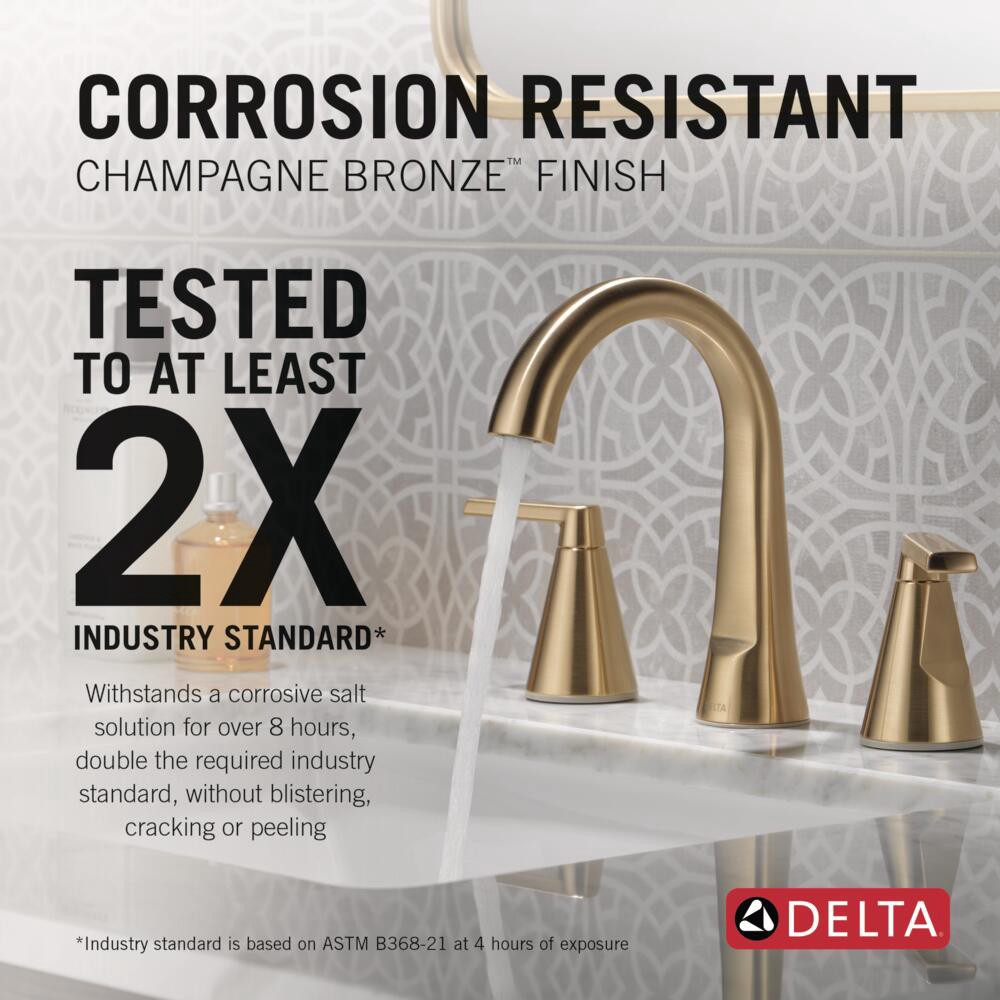 slide 3 of 6, Delta Sparrow Gold Champagne Bronze Widespread 2-handle WaterSense Mid-arc Residential Handle Bathroom Sink Faucet with Drain, 1 ct