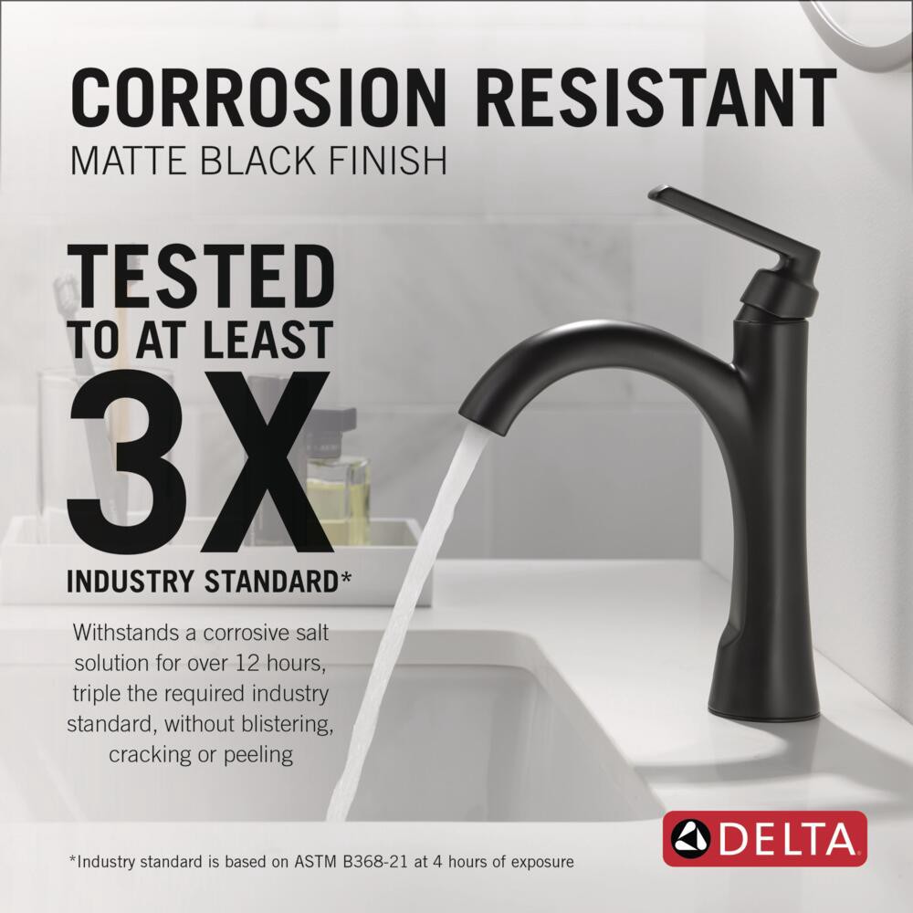 slide 3 of 6, Delta Sparrow Matte Black Single hole 1-handle WaterSense Mid-arc Residential Handle Bathroom Sink Faucet with Drain with Deck Plate, 1 ct