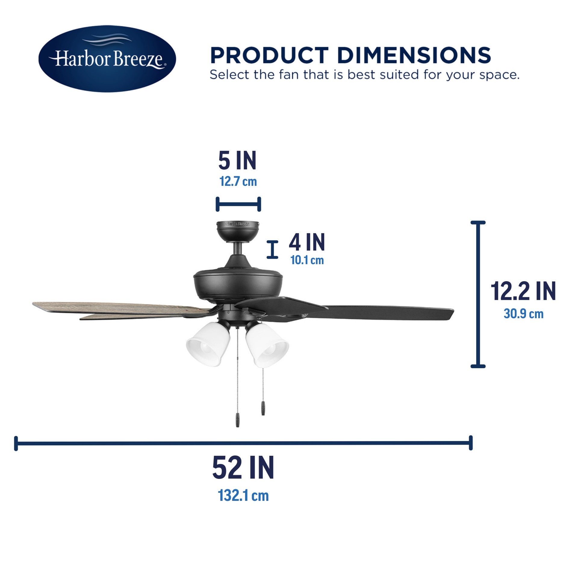 slide 6 of 6, Harbor Breeze Notus 52-in Matte Black with Matte black/rough pine Blades Ceiling Fan With Light 5 -Blade, 1 ct