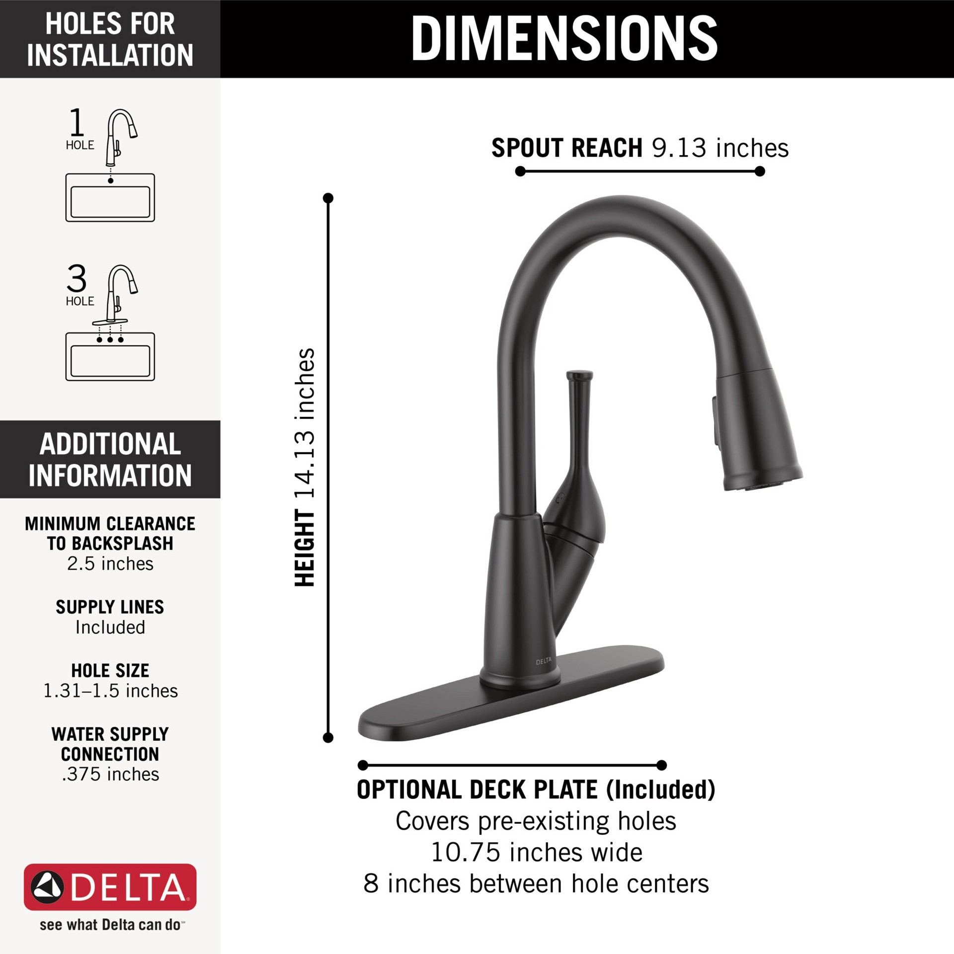 slide 4 of 6, Delta Classic Matte Black Single Handle Deck-mount Pull-down Kitchen Faucet with Sprayer (Includes Deck Plate), 1 ct