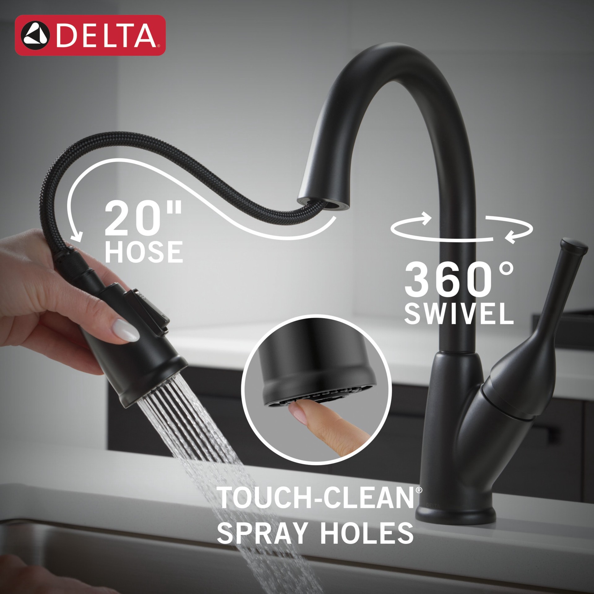 slide 5 of 6, Delta Classic Matte Black Single Handle Deck-mount Pull-down Kitchen Faucet with Sprayer (Includes Deck Plate), 1 ct