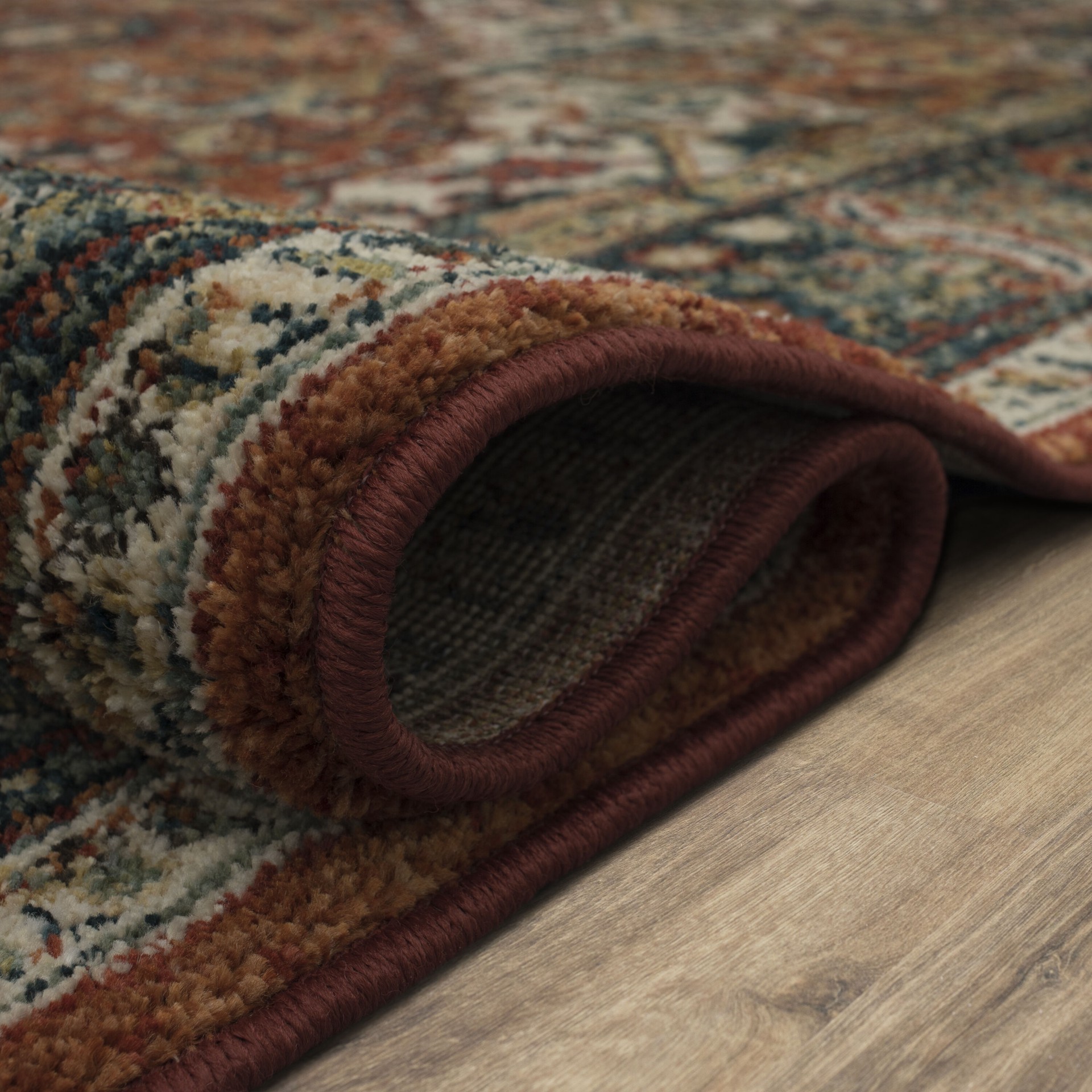 slide 4 of 6, allen + roth with STAINMASTER Jezebel Performance 5 x 8 (ft) Loomed Garnet Rectangular Indoor Mid-Century Modern Pet Friendly Area rug, 1 ct