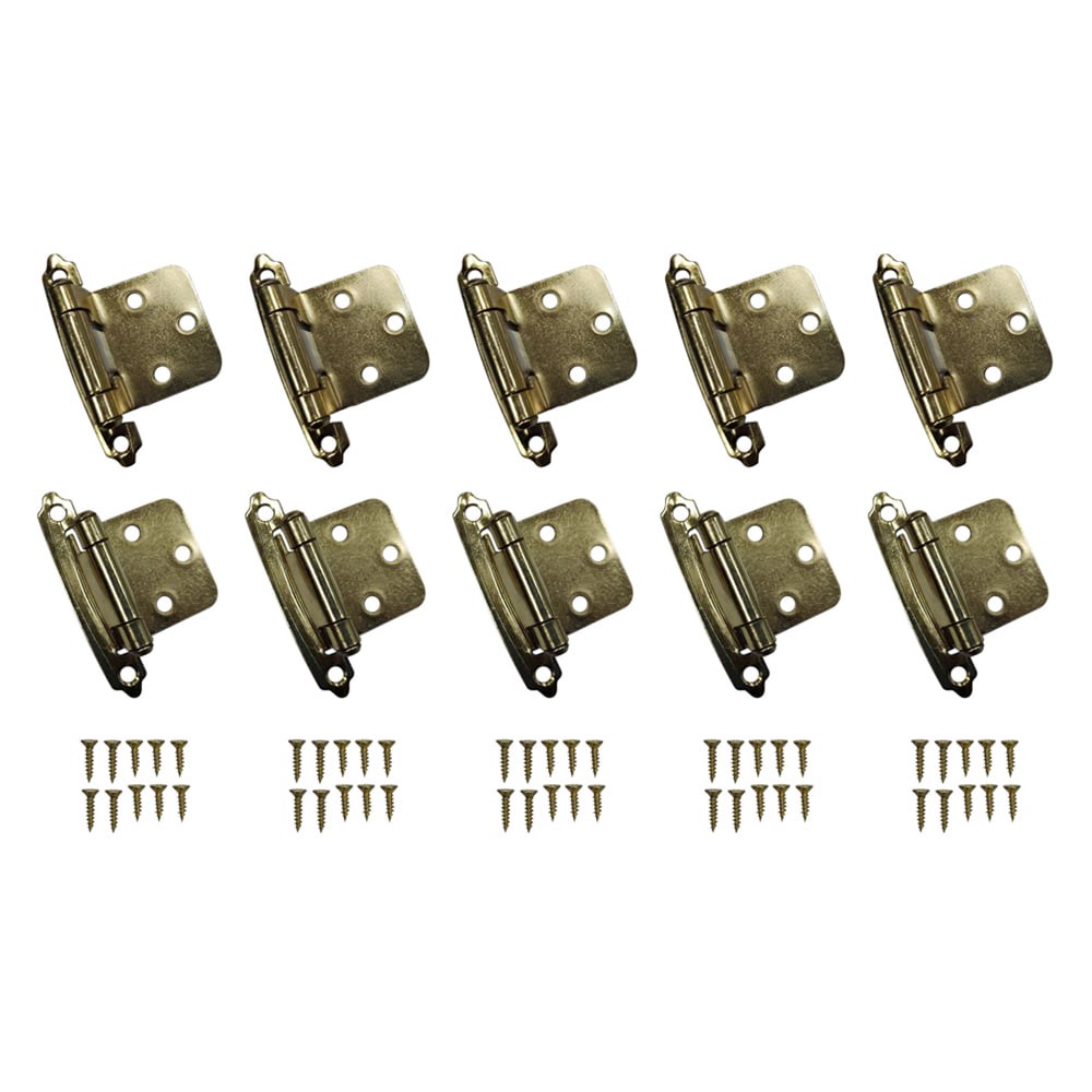 slide 5 of 6, RELIABILT 200-Degree Adjustable Overlay Overlay Surface Self-Closing Satin Brass Cabinet Hinge, 5 Pair(s) 10 -Pieces, 1 ct