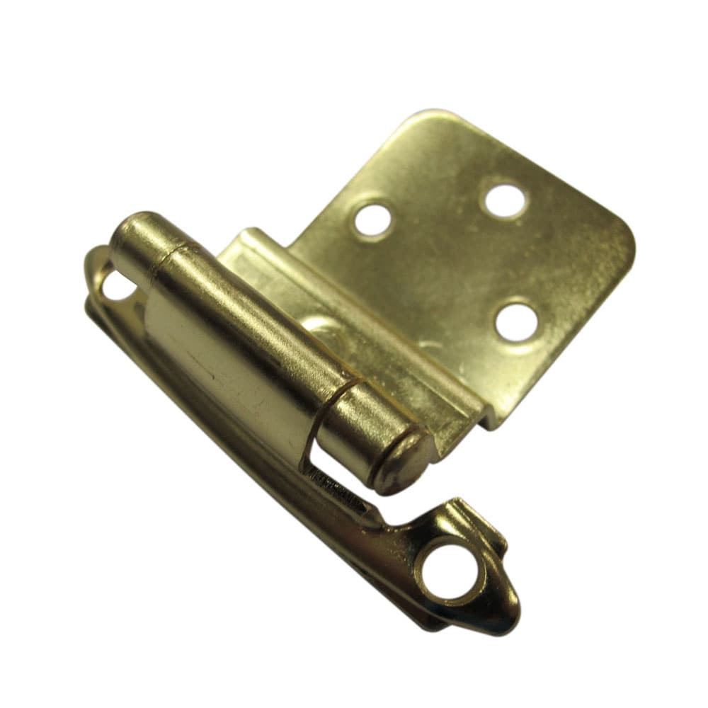 slide 1 of 6, RELIABILT 200-Degree 3/8-in Inset Inset Surface Self-Closing Satin Brass Cabinet Hinge, 1 Pair(s) 2 -Pieces, 1 ct