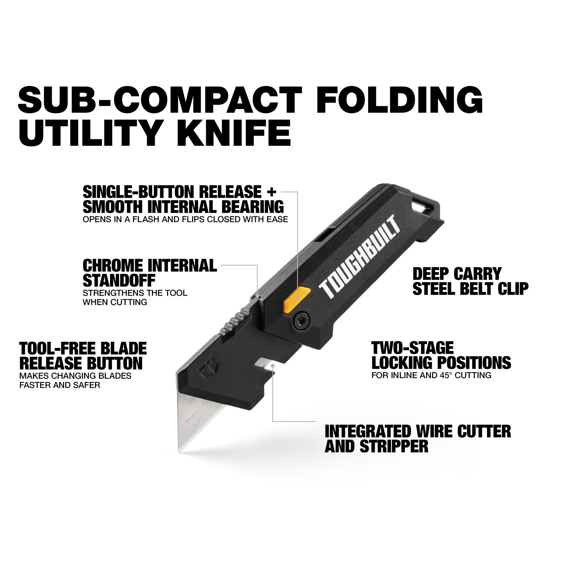 slide 2 of 6, TOUGHBUILT Sub-Compact 3/4-in 1 -Blade Folding Utility Knife, 1 ct