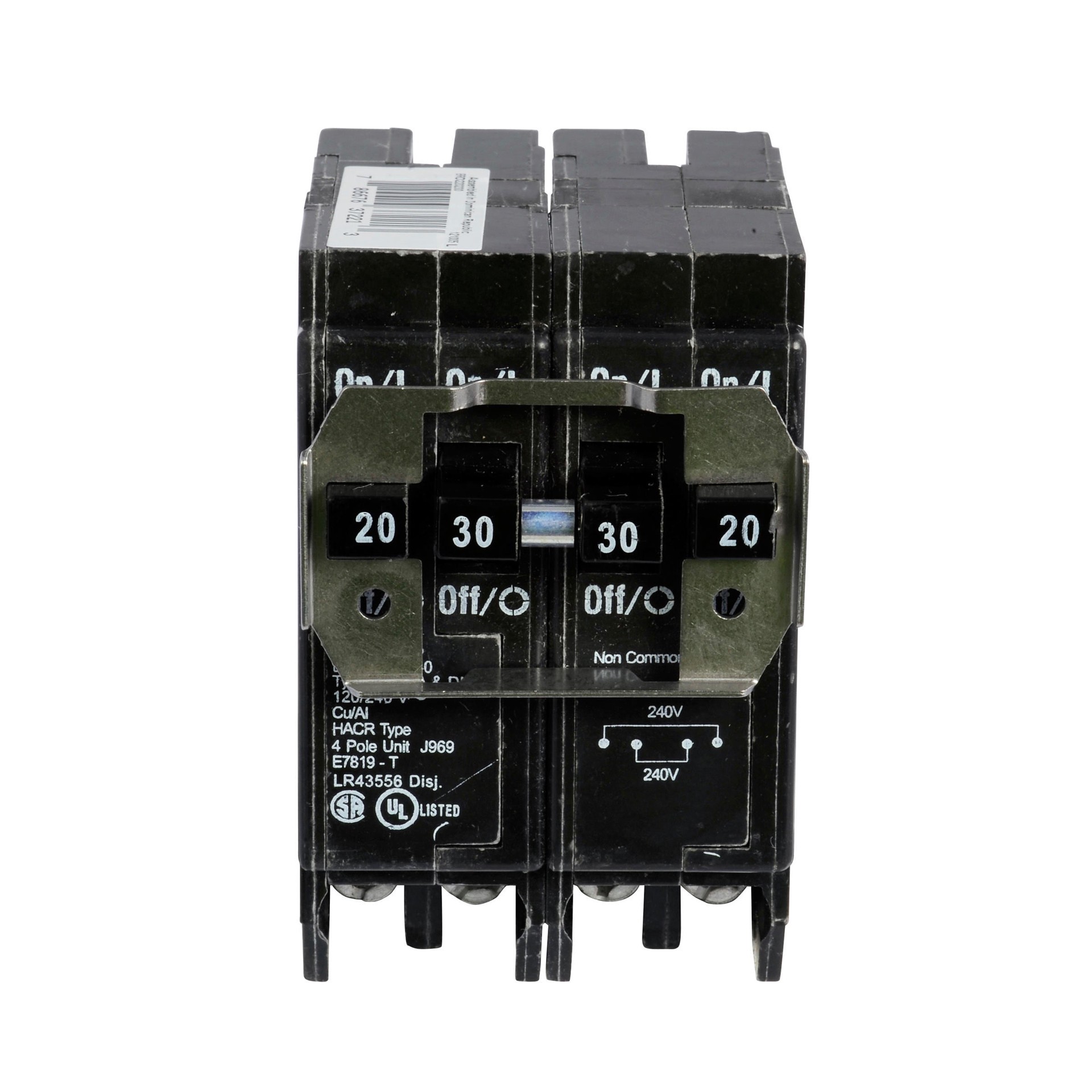 slide 1 of 1, Eaton 20-amp/30-amp 4 -Pole Quad Circuit Breaker, 1 ct