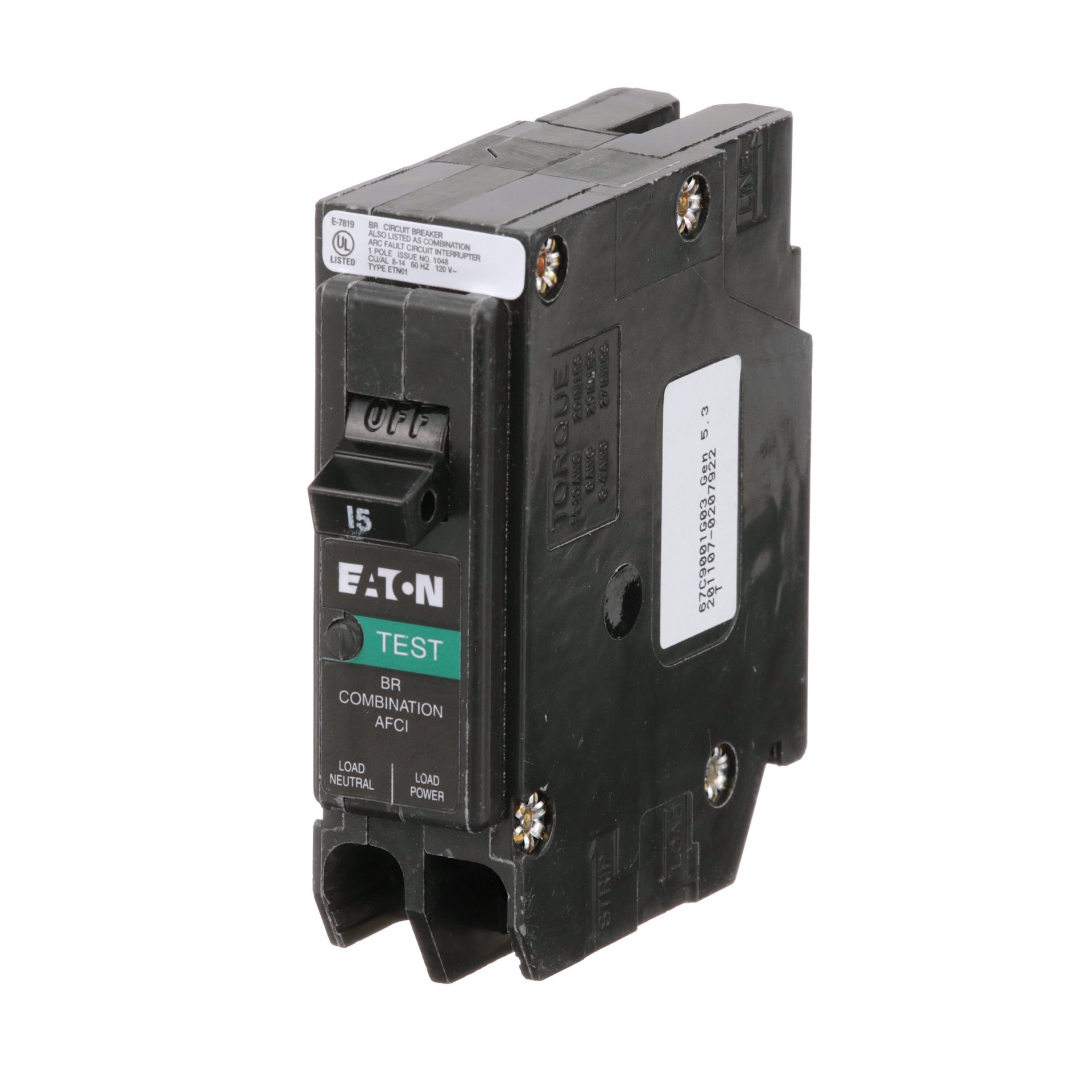 slide 2 of 6, Eaton 15-amp 1 -Pole Combination arc fault Plug-On Neutral Circuit Breaker, 1 ct