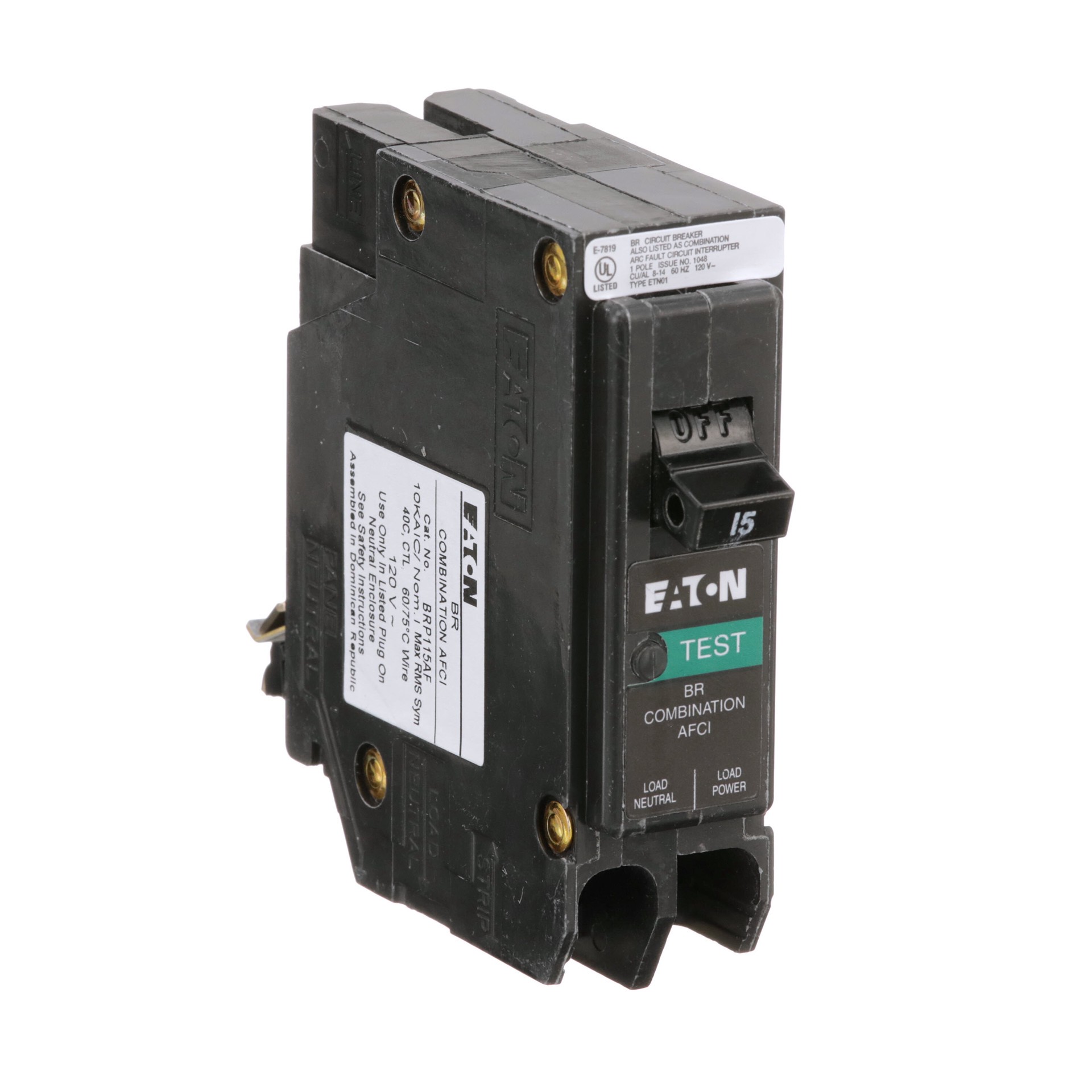 slide 6 of 6, Eaton 15-amp 1 -Pole Combination arc fault Plug-On Neutral Circuit Breaker, 1 ct