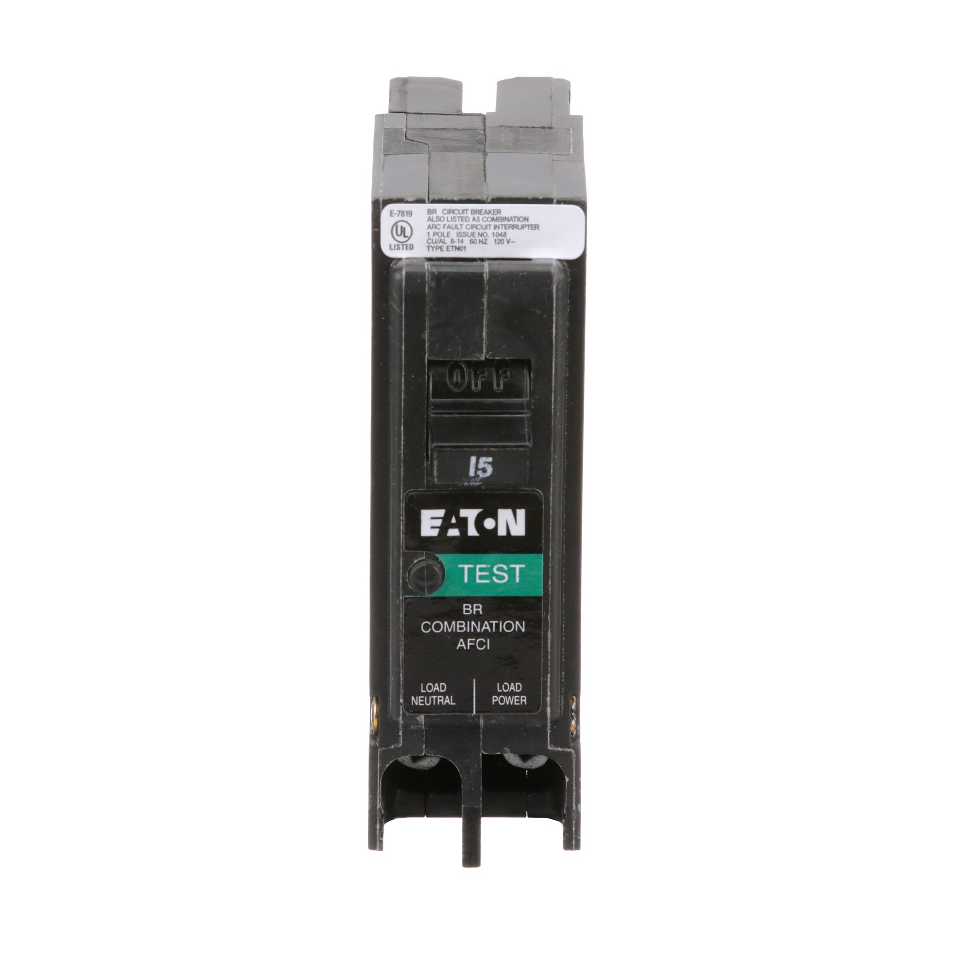 slide 1 of 6, Eaton 15-amp 1 -Pole Combination arc fault Plug-On Neutral Circuit Breaker, 1 ct