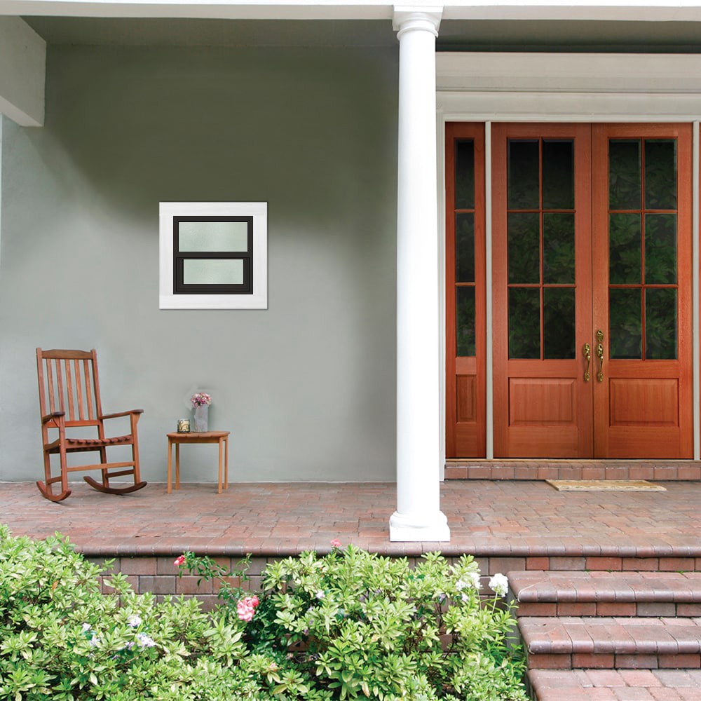 slide 3 of 6, JELD-WEN Premium Atlantic Vinyl 25-1/4-in x 24-3/4-in Bronze Exterior Vinyl New Construction Single Hung Window Impact Resistant Low-E Double Pane Glass (Half Screen Included) Hurricane Approved, 1 ct