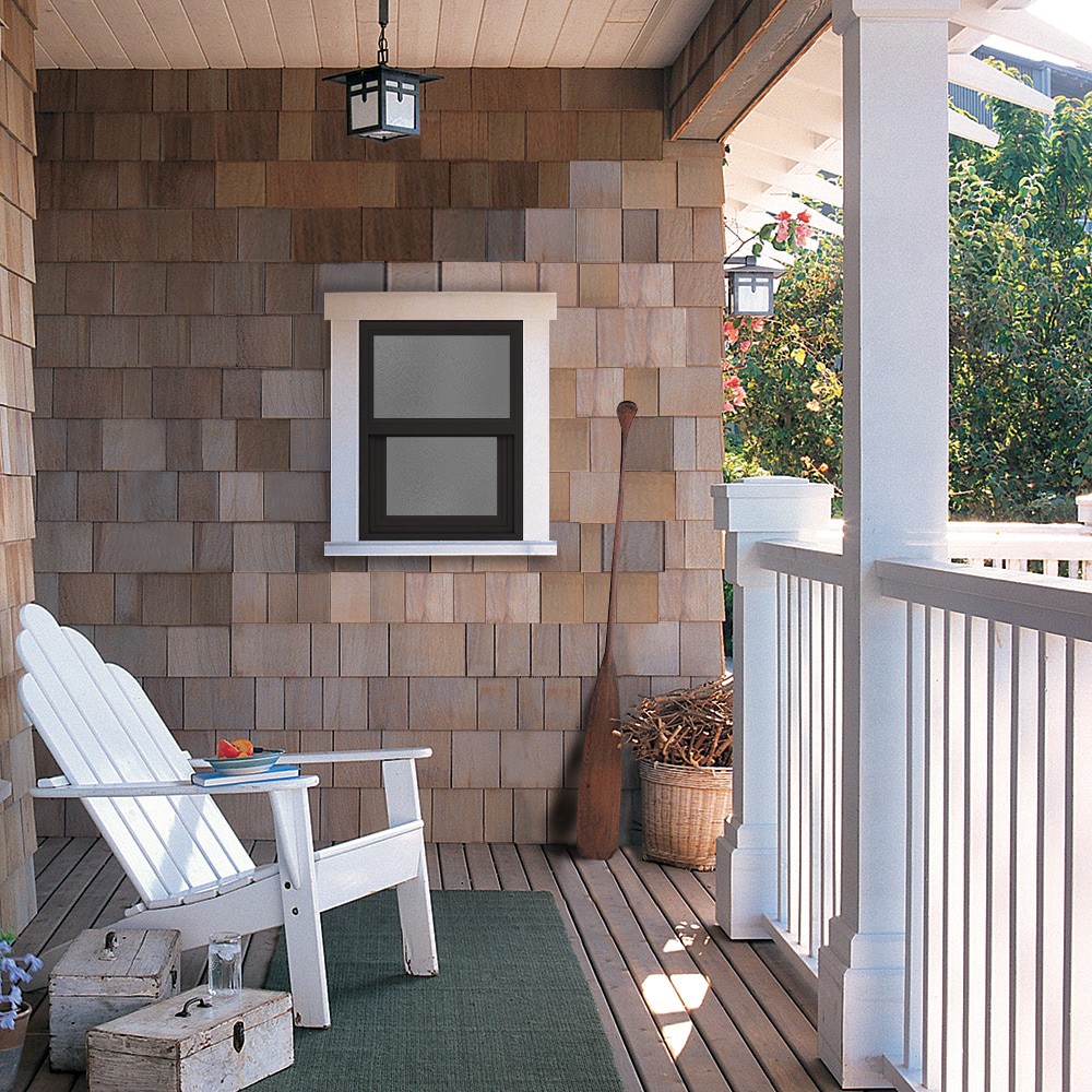 slide 3 of 6, JELD-WEN Premium Atlantic Vinyl 23-1/2-in x 35-1/2-in Bronze Exterior Vinyl New Construction Single Hung Window Impact Resistant Low-E Double Pane Glass (Half Screen Included) Hurricane Approved, 1 ct