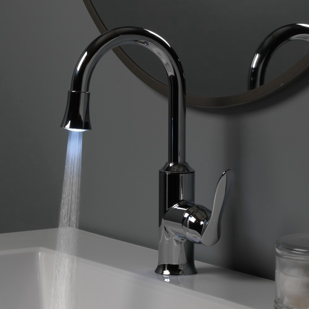 slide 1 of 6, allen + roth Brookes Chrome 4-in centerset 1-handle WaterSense High-arc Residential Handle Bathroom Sink Faucet with Drain with Deck Plate, 1 ct