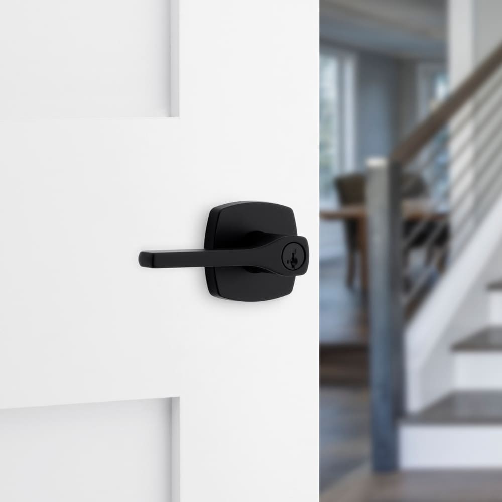 slide 2 of 6, Kwikset Tripoli Matte Black Exterior Keyed Entry Door Handle ft. SmartKey Security, 1 ct