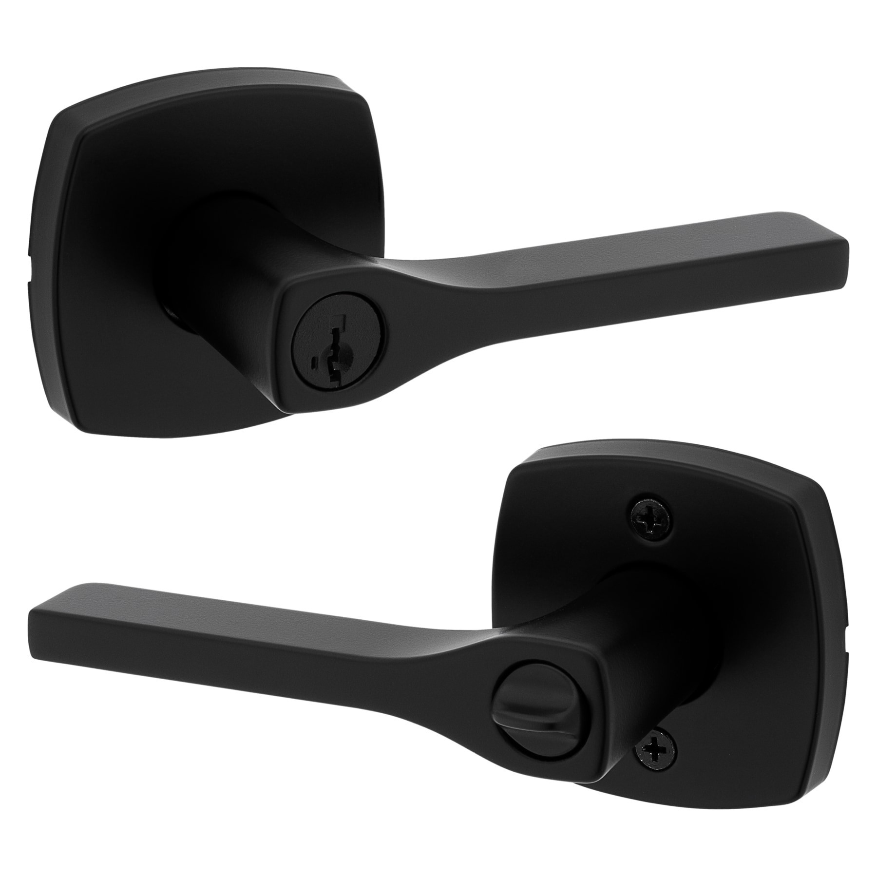 slide 1 of 6, Kwikset Tripoli Matte Black Exterior Keyed Entry Door Handle ft. SmartKey Security, 1 ct