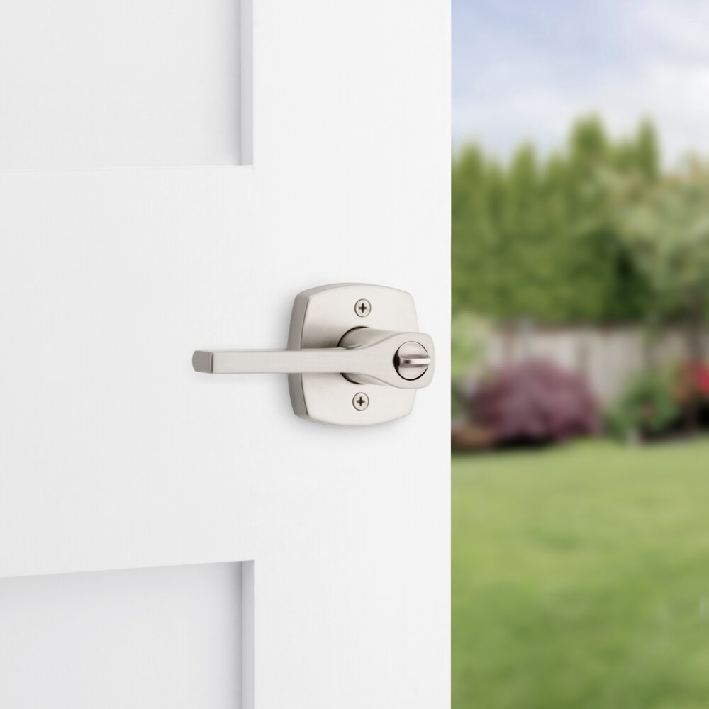 slide 3 of 6, Kwikset Signature Series Tripoli Satin Nickel Exterior Keyed Entry Door Handle ft. SmartKey Security, 1 ct