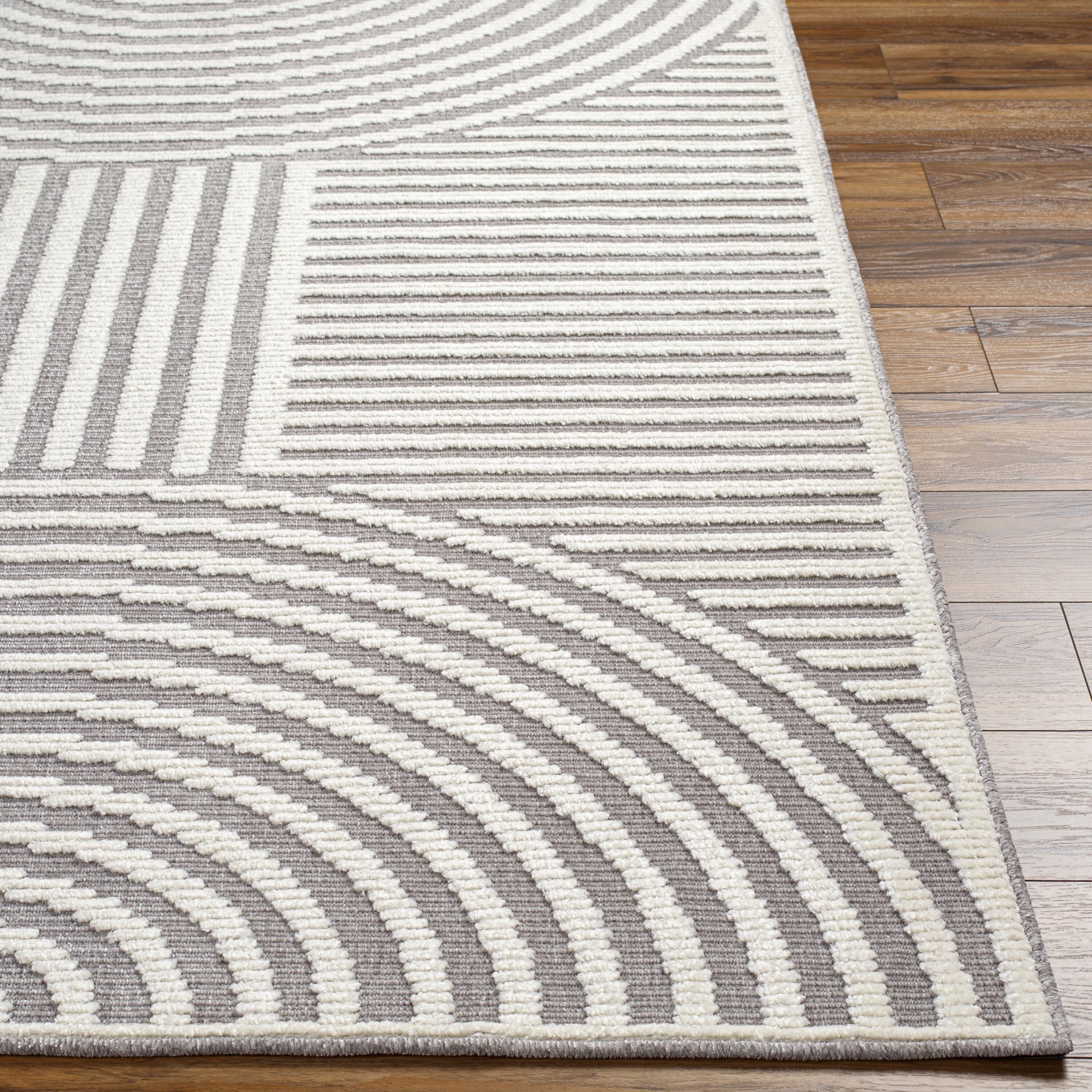slide 3 of 6, Origin 21 Modern Merdian Gray 5 x 8 (ft) Loomed Polypropylene Gray/White Rectangular Indoor Geometric Global Machine washable Pet Friendly Area rug, 1 ct