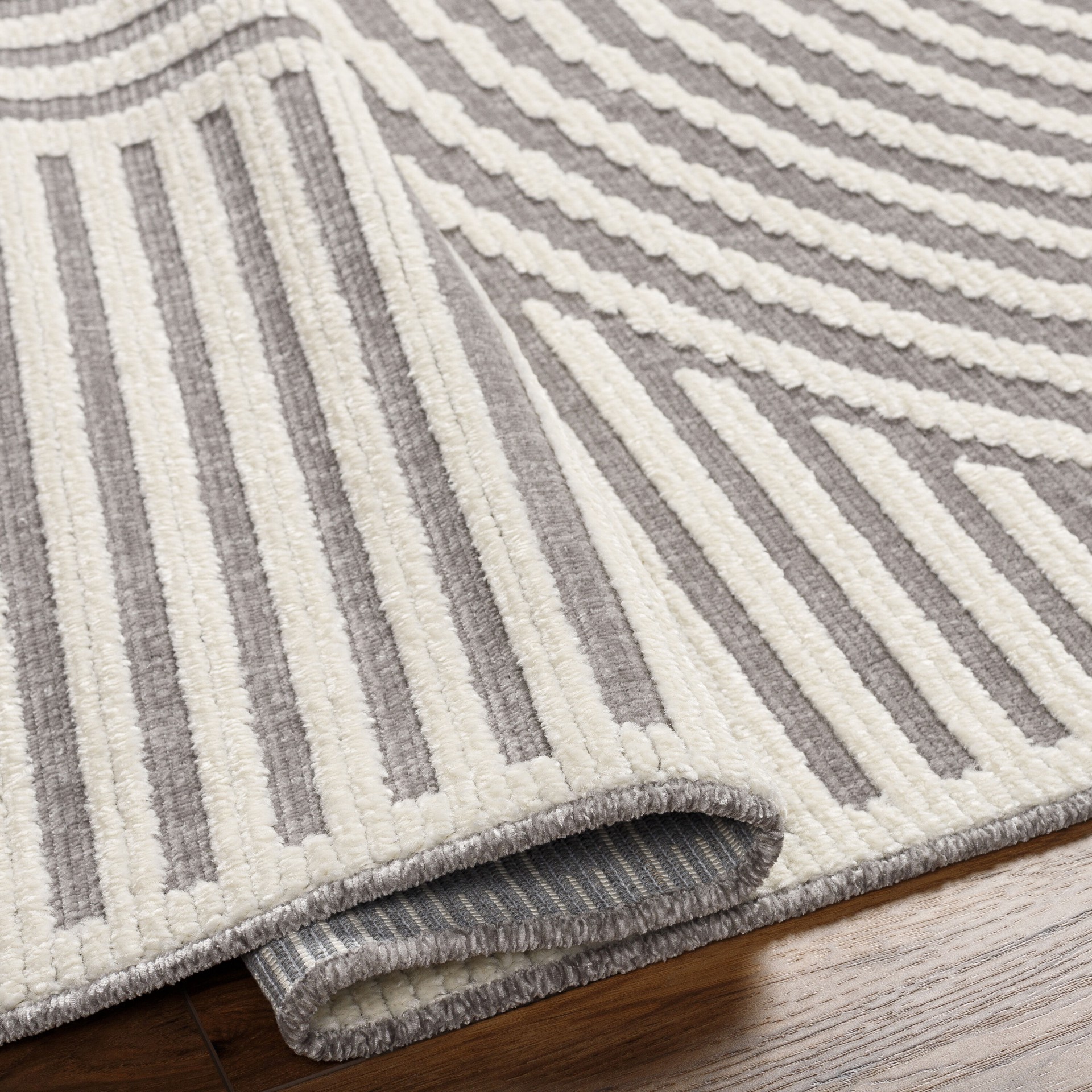 slide 4 of 6, Origin 21 Modern Merdian Gray 5 x 8 (ft) Loomed Polypropylene Gray/White Rectangular Indoor Geometric Global Machine washable Pet Friendly Area rug, 1 ct