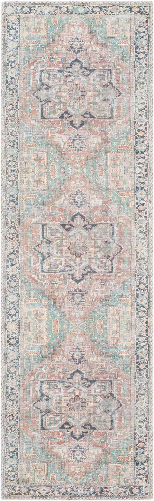slide 3 of 6, allen + roth Tokali Medallion 2 x 8 (ft) Loomed Seafoam Rectangular Indoor Medallion Oriental Machine washable Pet Friendly Runner rug, 1 ct