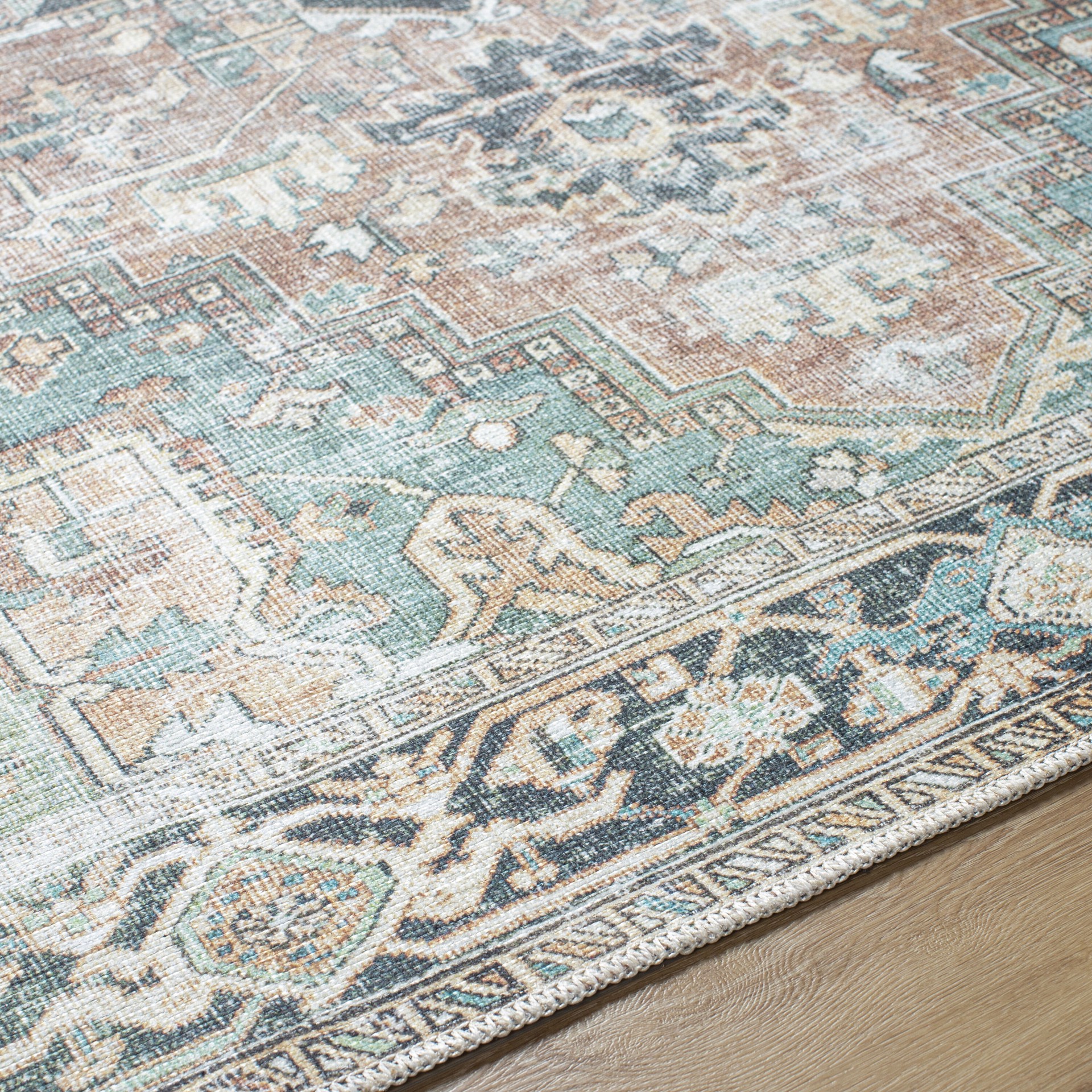 slide 4 of 6, allen + roth Tokali Medallion 2 x 8 (ft) Loomed Seafoam Rectangular Indoor Medallion Oriental Machine washable Pet Friendly Runner rug, 1 ct