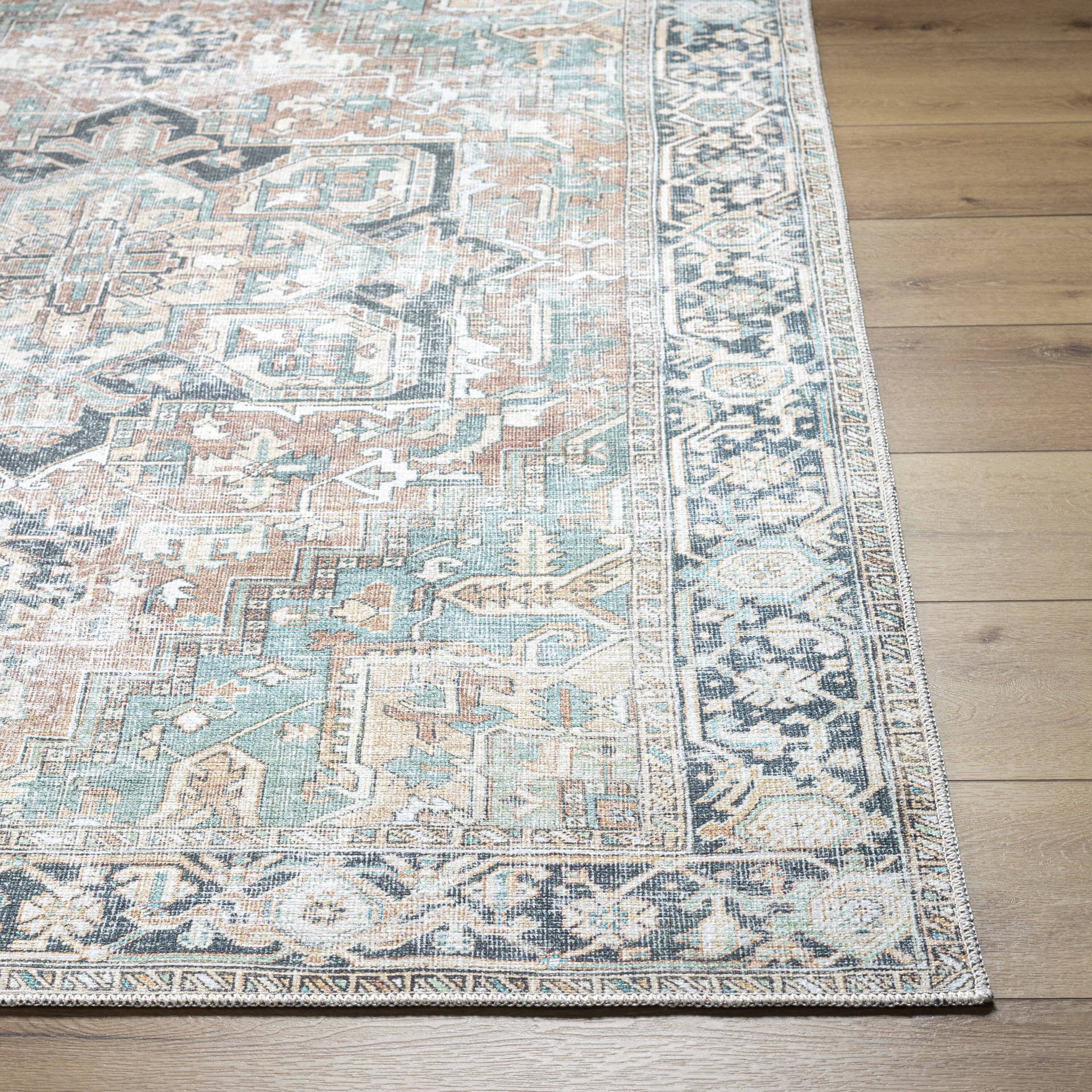 slide 5 of 6, allen + roth Tokali Medallion 2 x 8 (ft) Loomed Seafoam Rectangular Indoor Medallion Oriental Machine washable Pet Friendly Runner rug, 1 ct