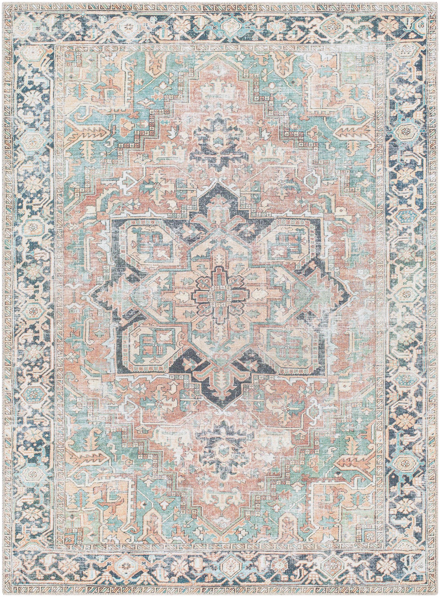 slide 3 of 6, allen + roth Tokali Medallion 5 x 8 (ft) Loomed Seafoam Rectangular Indoor Medallion Oriental Machine washable Pet Friendly Area rug, 1 ct