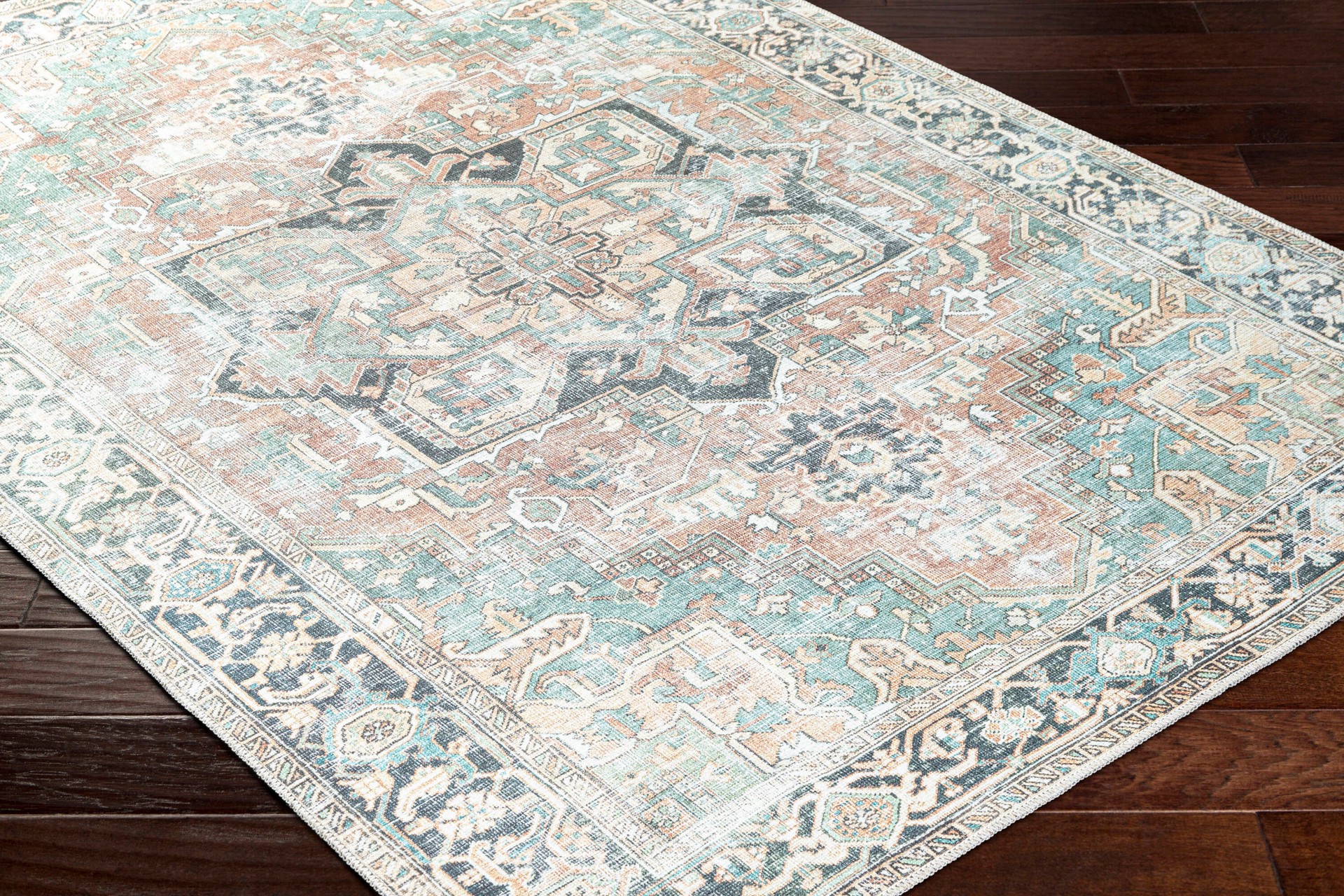 slide 6 of 6, allen + roth Tokali Medallion 5 x 8 (ft) Loomed Seafoam Rectangular Indoor Medallion Oriental Machine washable Pet Friendly Area rug, 1 ct