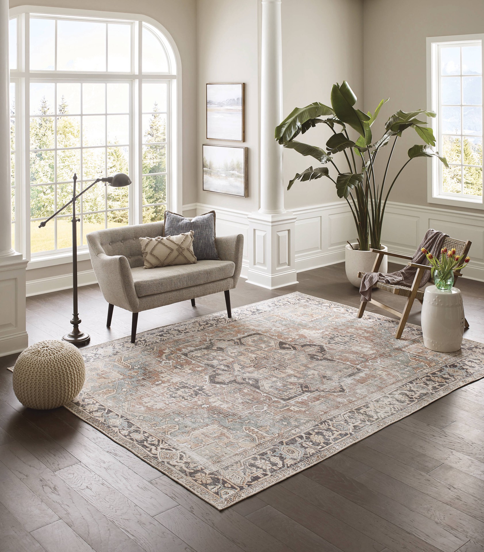 slide 1 of 6, allen + roth Tokali Medallion 5 x 8 (ft) Loomed Seafoam Rectangular Indoor Medallion Oriental Machine washable Pet Friendly Area rug, 1 ct
