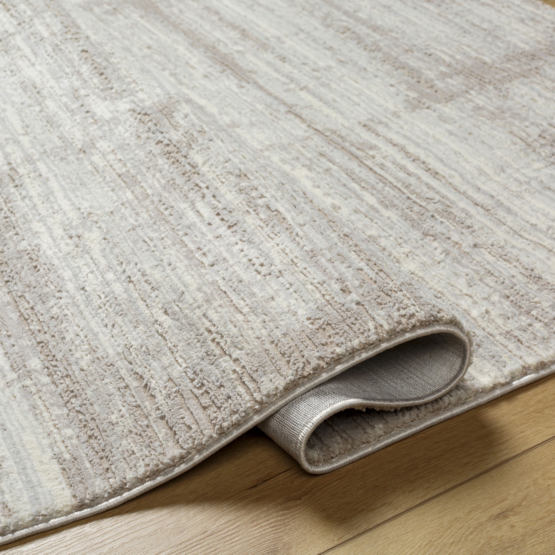 slide 5 of 6, allen + roth Linear Lassen 5 x 8 (ft) Loomed Tan Rectangular Indoor Abstract Industrial Machine washable Pet Friendly Area rug, 1 ct