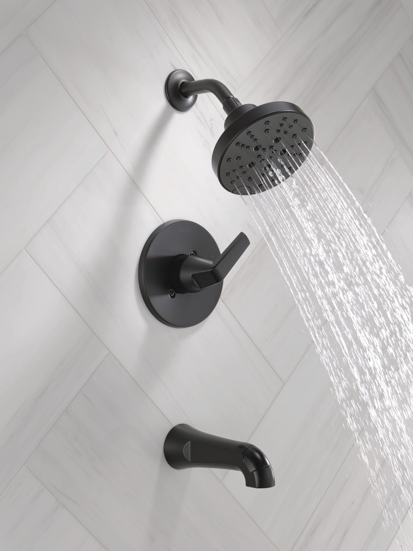 slide 2 of 6, Delta Sparrow Matte Black 1-handle 6-in Round Bathtub and shower Faucet (Multi-function), 1 ct