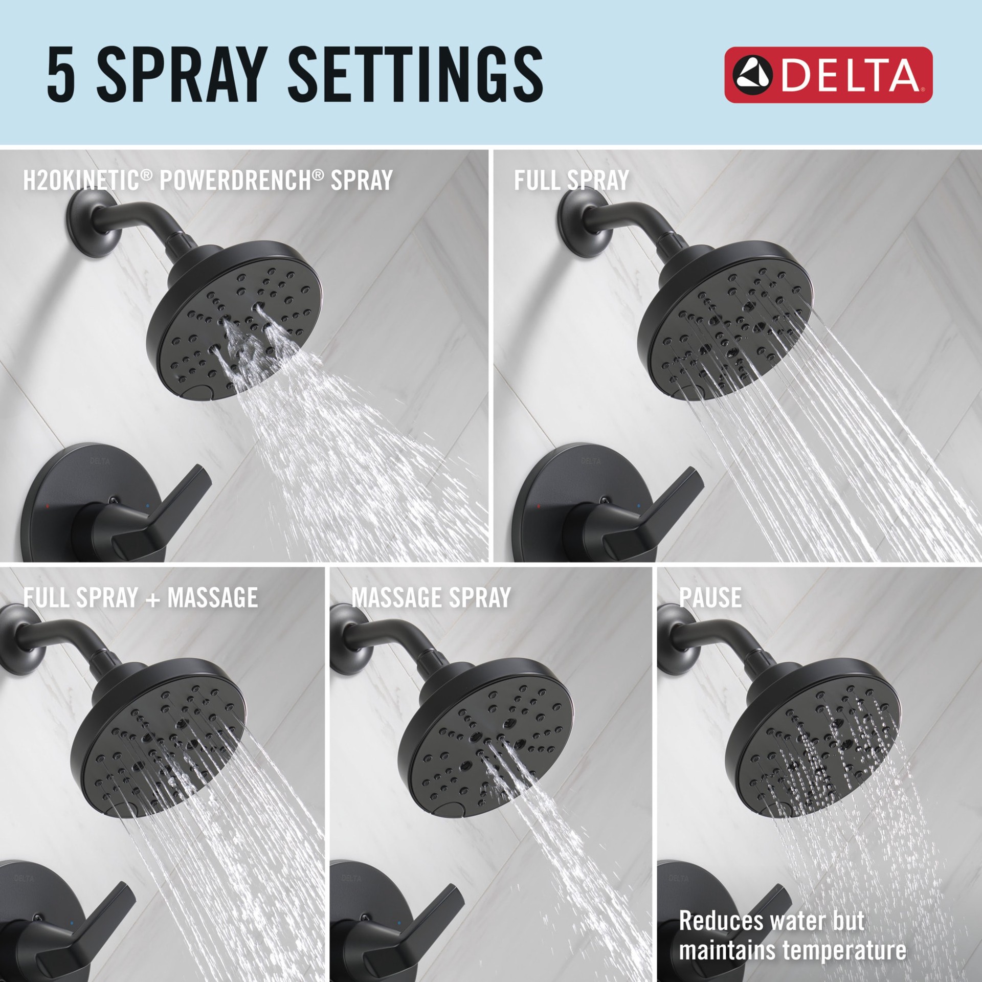 slide 5 of 6, Delta Sparrow Matte Black 1-handle 6-in Round Bathtub and shower Faucet (Multi-function), 1 ct