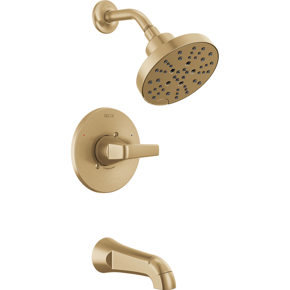 slide 1 of 6, Delta Sparrow Champagne Bronze 1-handle 6-in Round Bathtub and shower Faucet (Multi-function), 1 ct