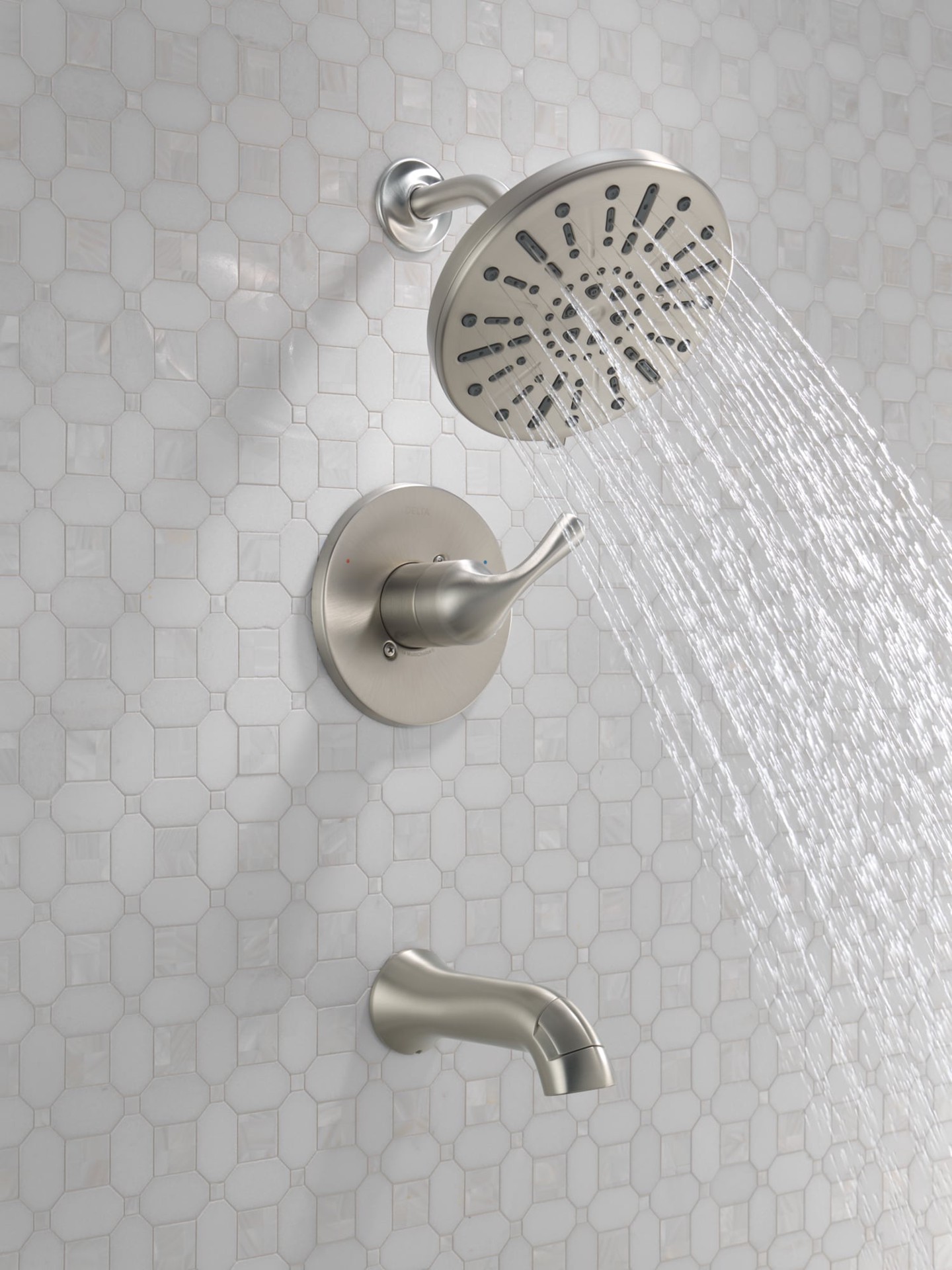 slide 2 of 6, Delta Eldren Spotshield Brushed Nickel 1-handle 8-in Round Bathtub and shower Faucet (Multi-function), 1 ct