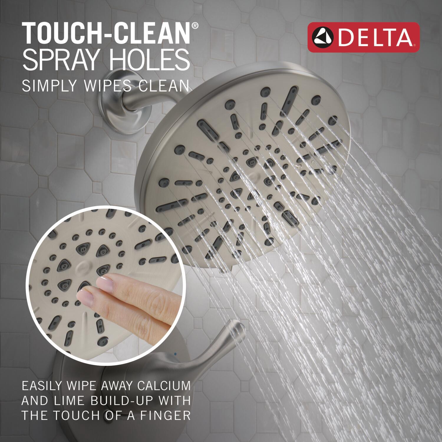 slide 6 of 6, Delta Eldren Spotshield Brushed Nickel 1-handle 8-in Round Bathtub and shower Faucet (Multi-function), 1 ct