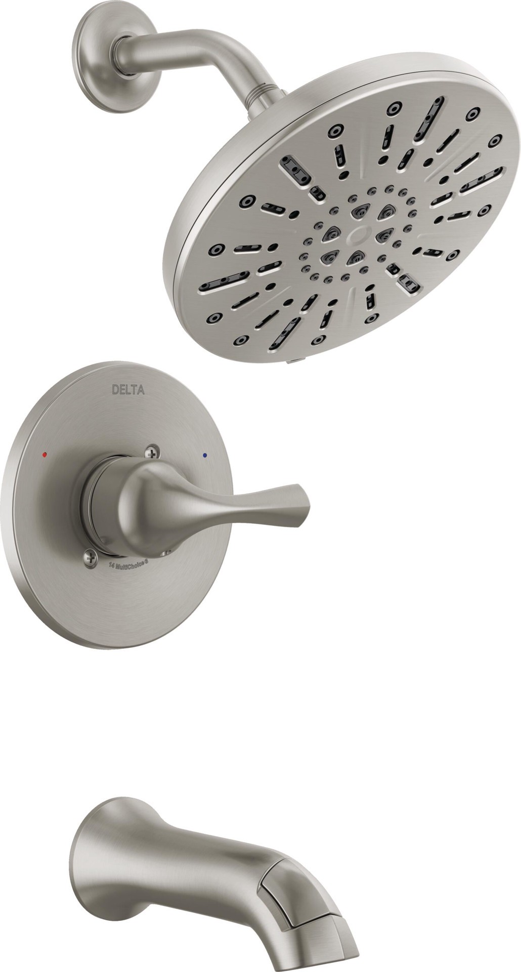 slide 1 of 6, Delta Eldren Spotshield Brushed Nickel 1-handle 8-in Round Bathtub and shower Faucet (Multi-function), 1 ct