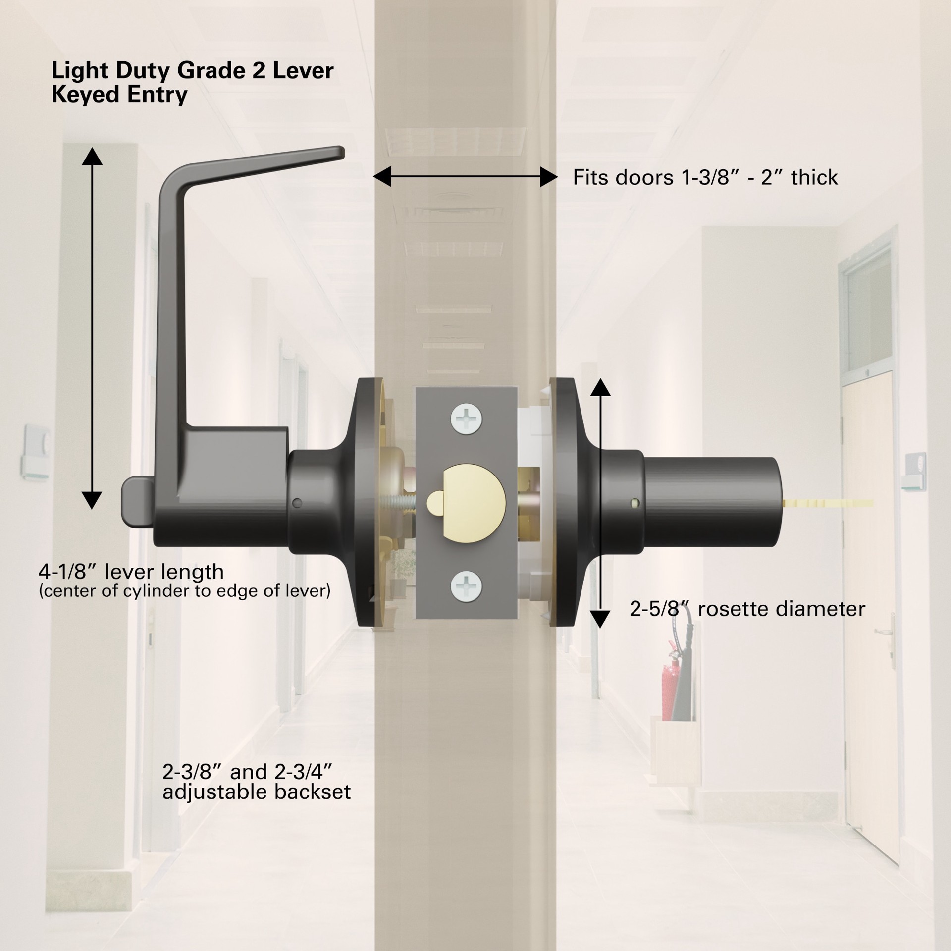 slide 2 of 6, BRINKS COMMERCIAL Light Duty Commercial Lever Matte Black Interior or Exterior Keyed Entry Door Handle, 1 ct