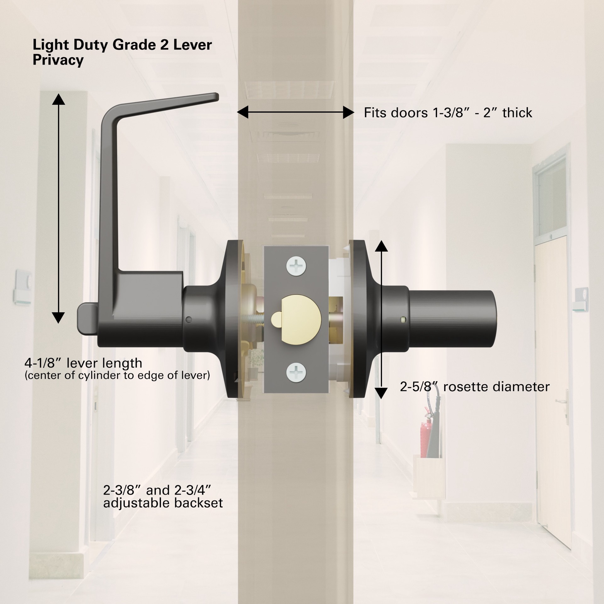 slide 2 of 6, BRINKS COMMERCIAL Light Duty Commercial Lever Matte Black Interior or Exterior Bed/Bath Privacy Door Handle, 1 ct