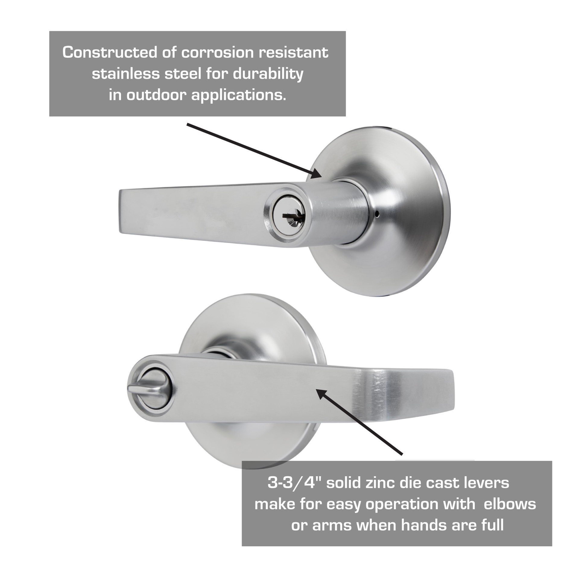 slide 3 of 6, BRINKS COMMERCIAL Light Duty Commercial Lever Matte Black Interior or Exterior Bed/Bath Privacy Door Handle, 1 ct