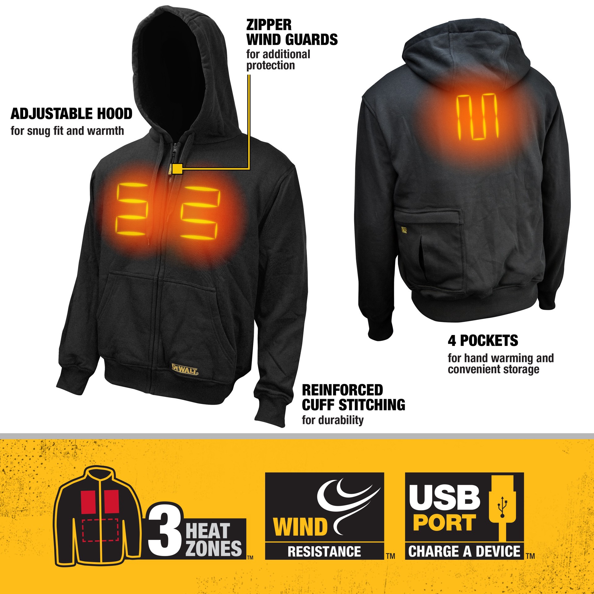 slide 2 of 6, DEWALT Adult unisex Black Heated hoodie ( XL ), 1 ct