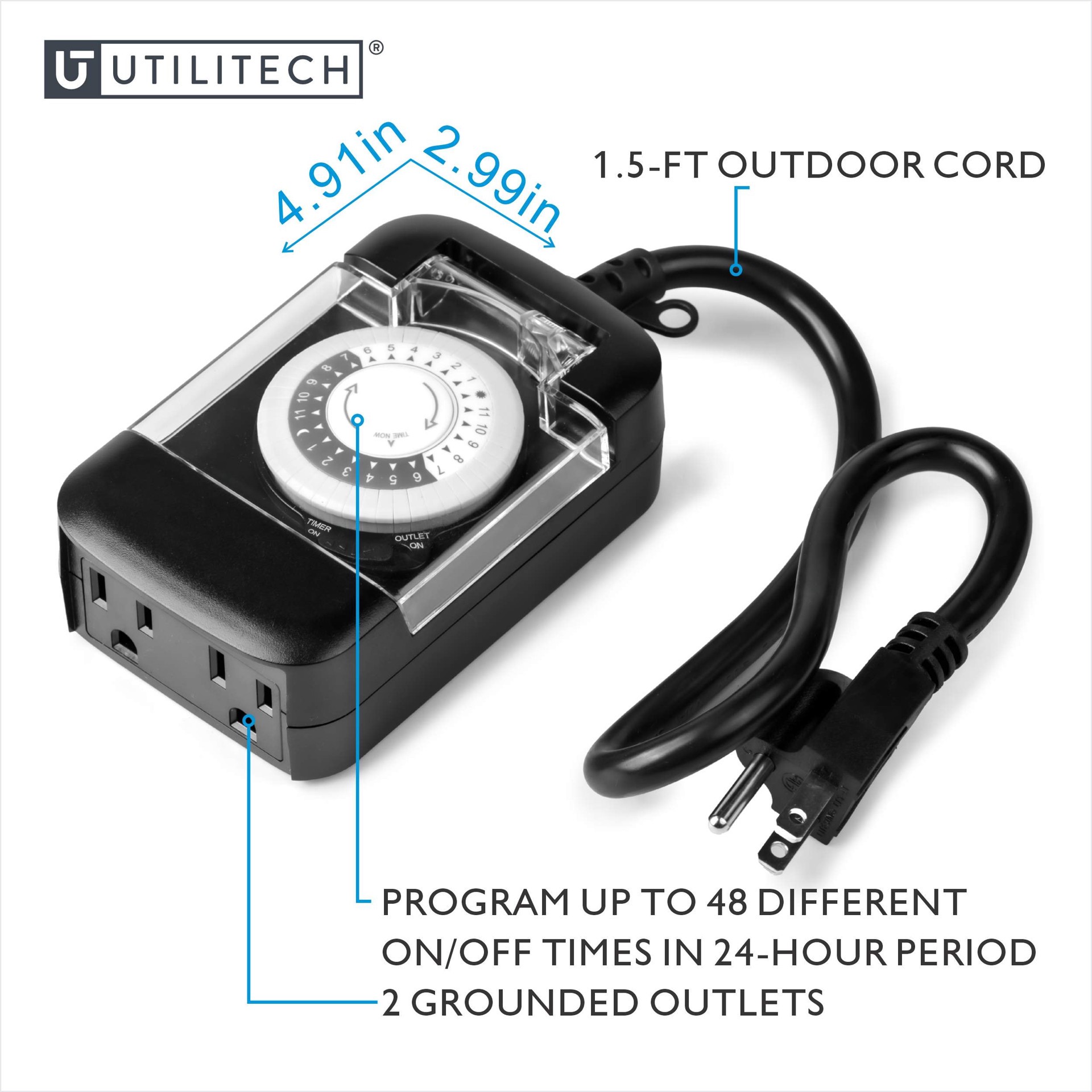 slide 5 of 5, Utilitech 15 -Amps 125-volt Indoor or outdoor 2 -Outlet Countdown Analog Lighting Timer, 1 ct