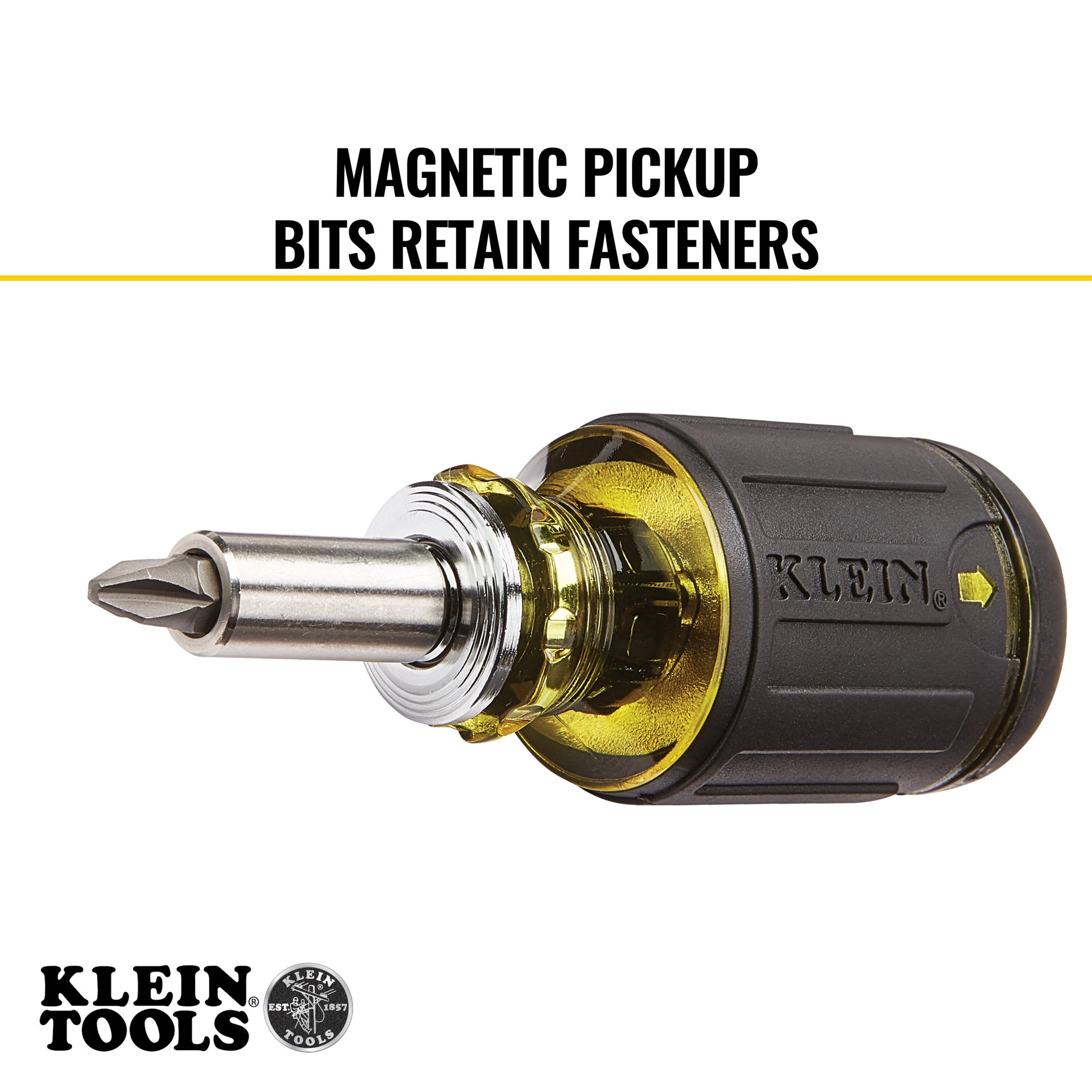 slide 4 of 6, Klein Tools 8-in-1 Multi-Bit Adjustable Length Stubby Screwdriver, 1 ct