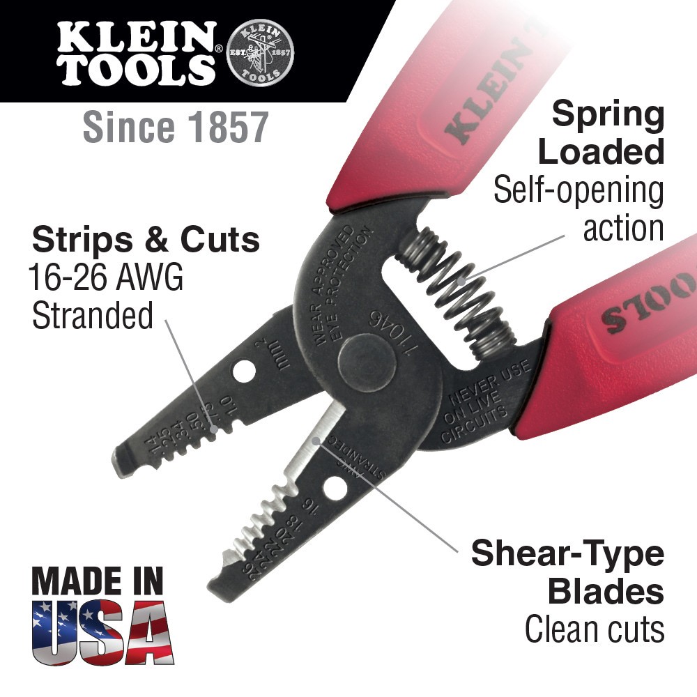 slide 2 of 6, Klein Tools Wire Stripper/Cutter 16-26 AWG Stranded, 1 ct