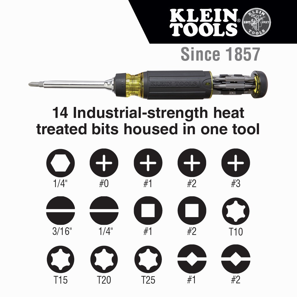 slide 3 of 6, Klein Tools 15-in-1 Multi-Bit Ratcheting Screwdriver, 1 ct