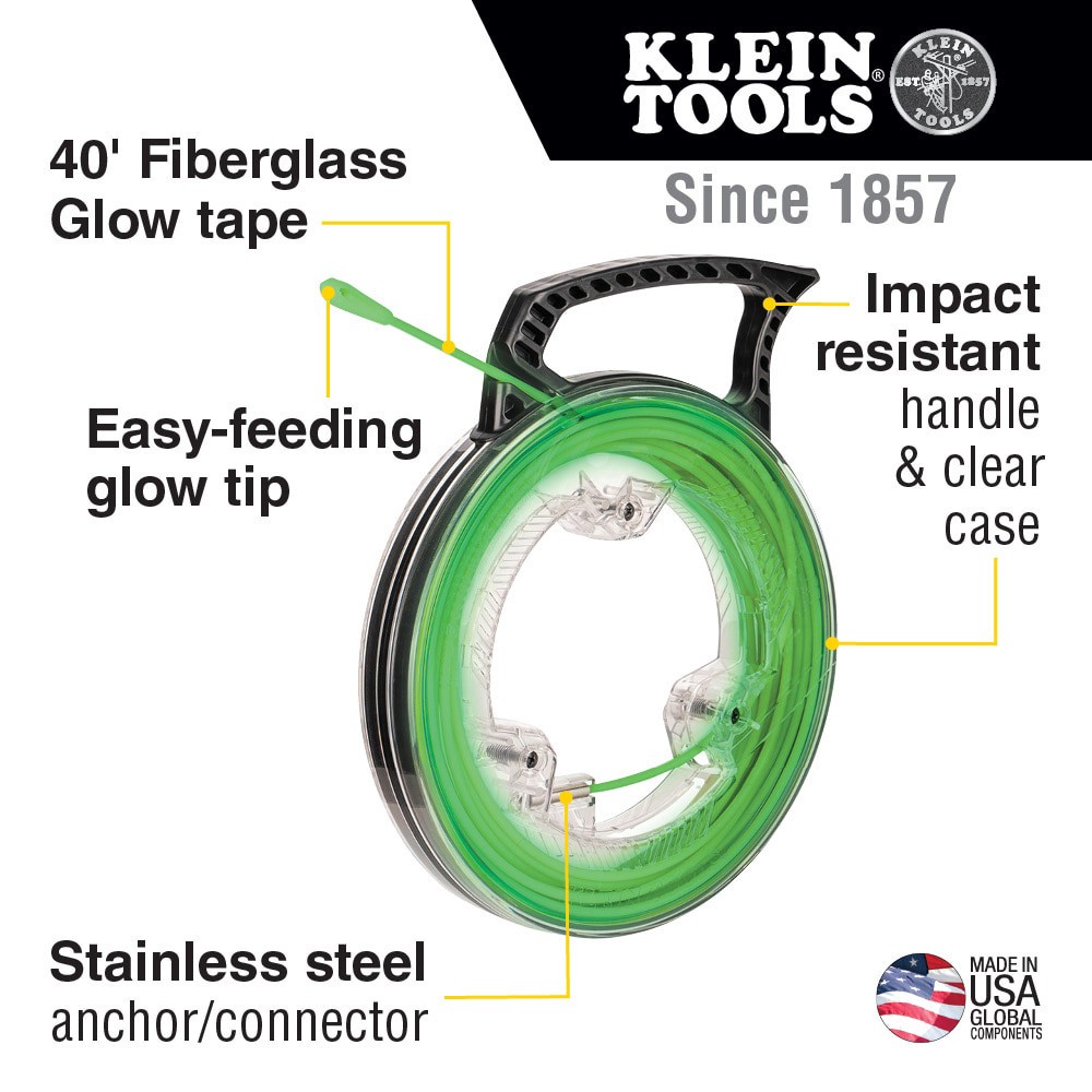 slide 2 of 6, Klein Tools Glow in the Dark Fish Tape, 40-Foot, 1 ct